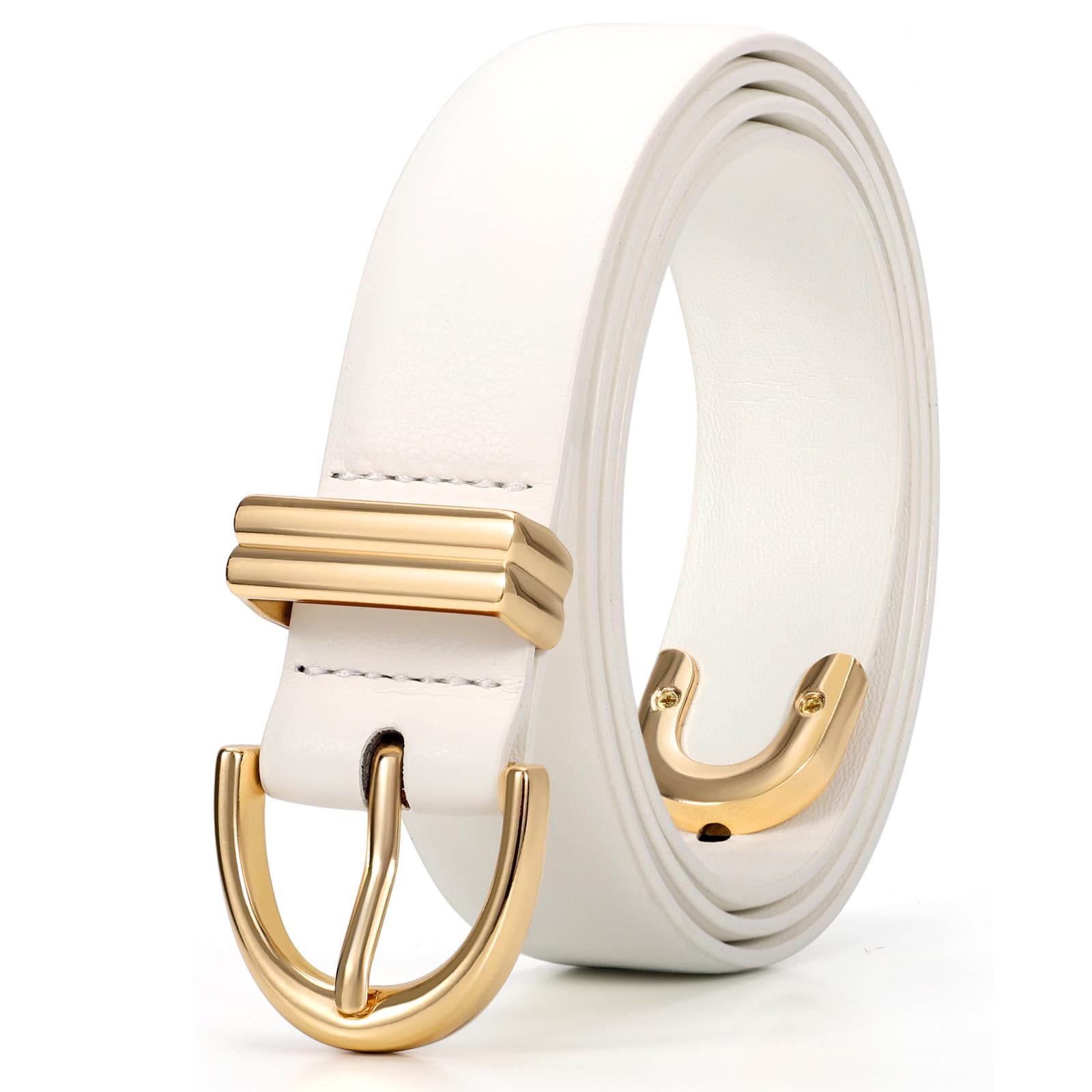 JASGOOD Women Leather Belt for Jeans Pants Fashion Gold Buckle Ladies Waist Belt