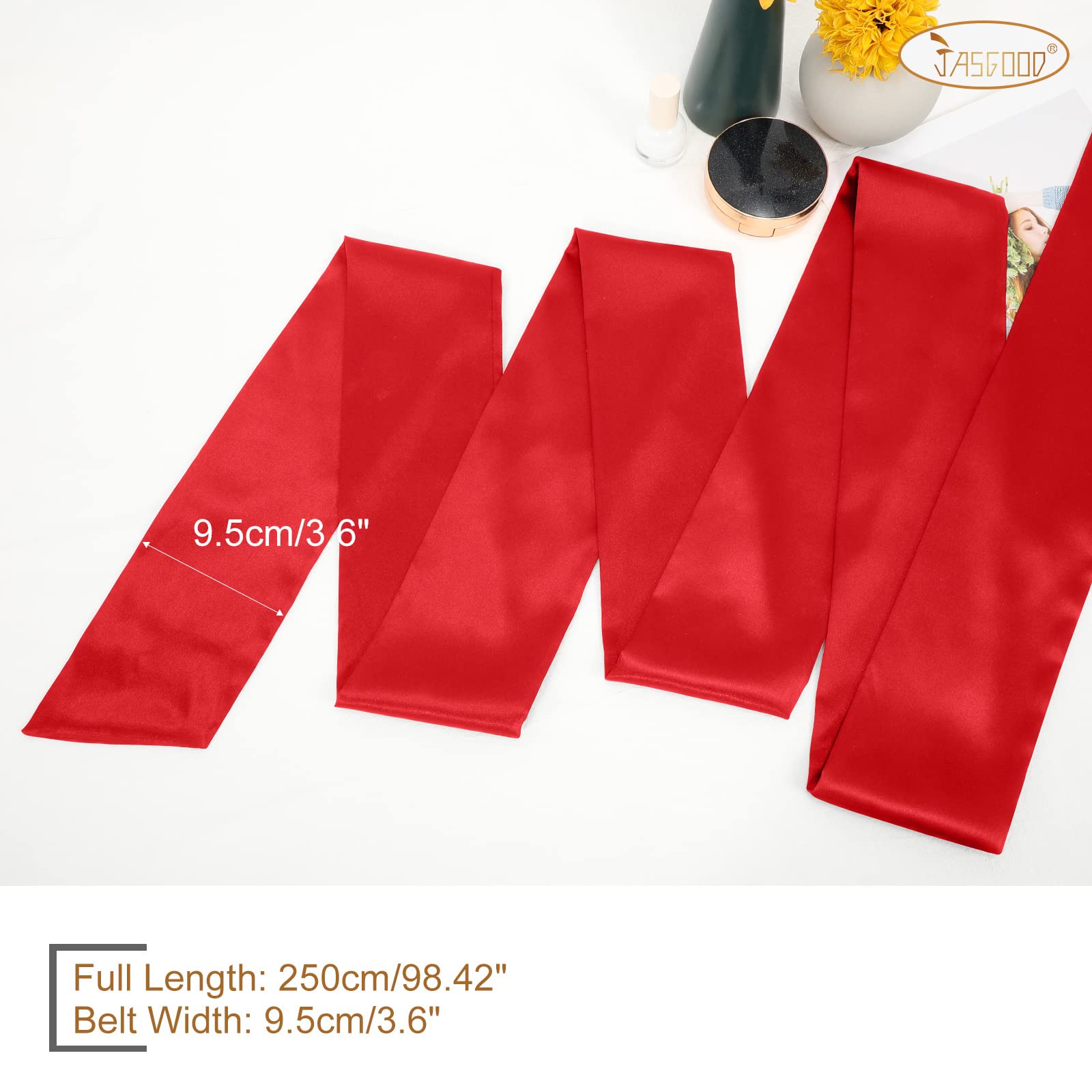 JASGOOD Women Sash Belt for Dress Long Satin Waist Belt for Wedding Party Special Occasion 3.7" Width