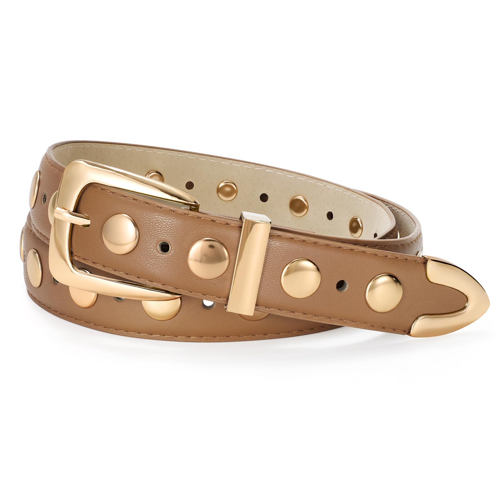 JASGOOD Women Leather Belt Fashion Studded Belt Ladies Punk Belt Vintage Leather Belt for Jeans Dress - JASGOOD OFFICIAL