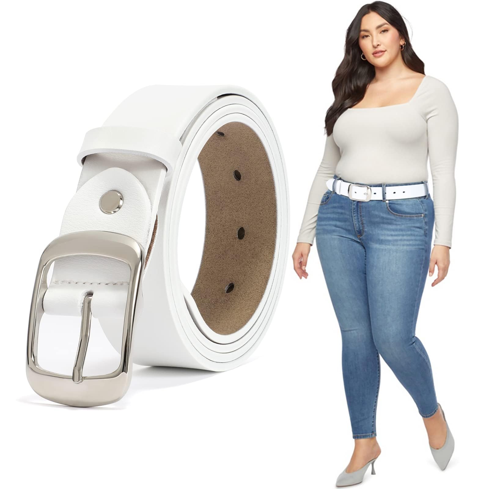 JASGOOD Plus Size Women Leather Belt Black Casual Waist Belt for Jeans Pants with Metal Pin Buckle - JASGOOD OFFICIAL