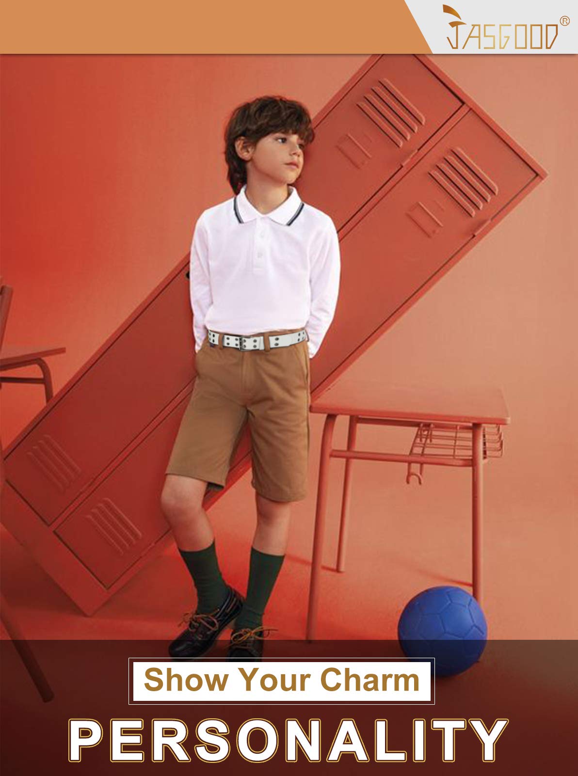 JASGOOD Kids Double Grommet Belt for Girls and Boys, PU Leather Kids Double Studded Holes Belt for Jeans Pants - JASGOOD OFFICIAL