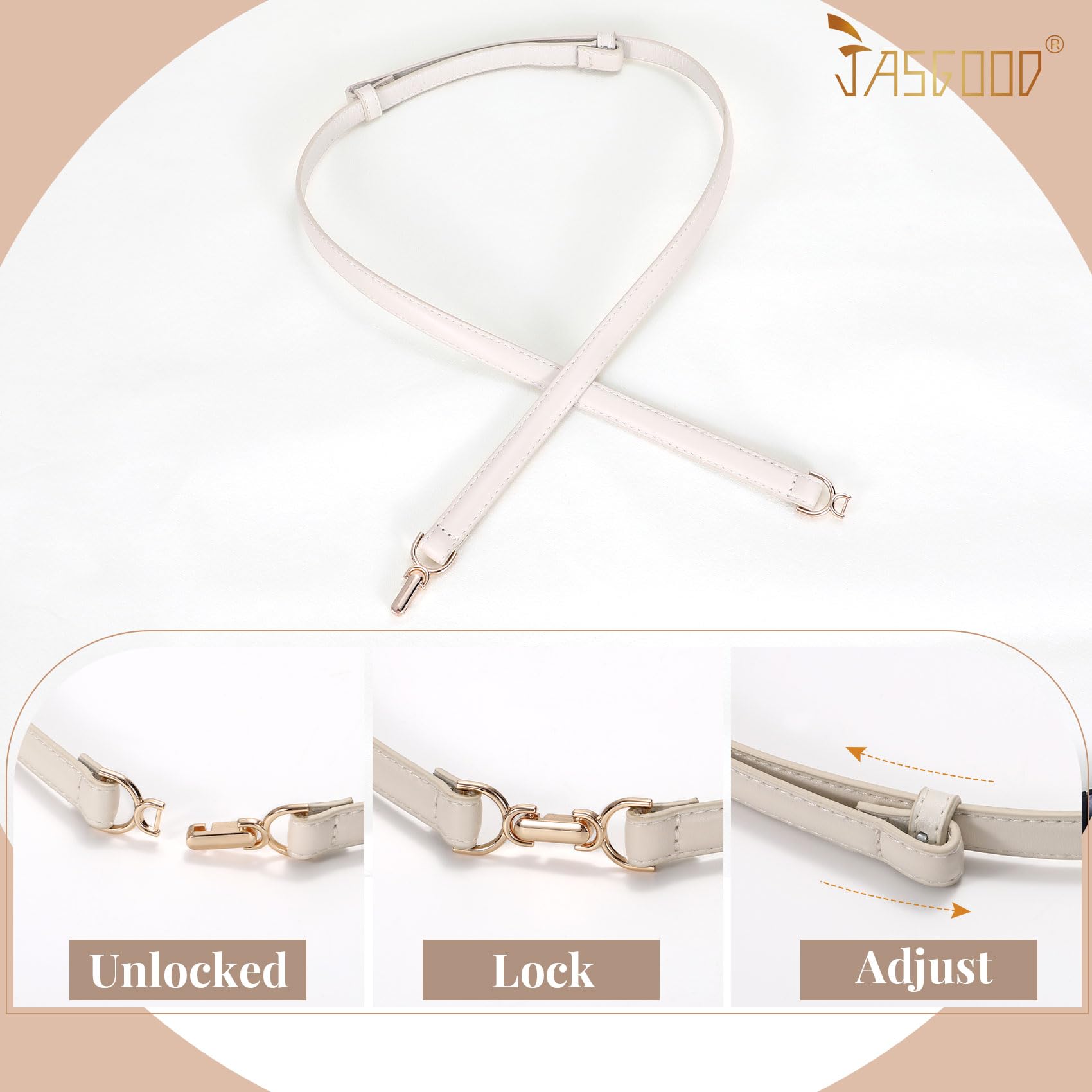 JASGOOD 2 Pack Women Skinny Faux Leather Belts Thin Waist Belts With Adjustable Gold Buckle for Dresses Jeans