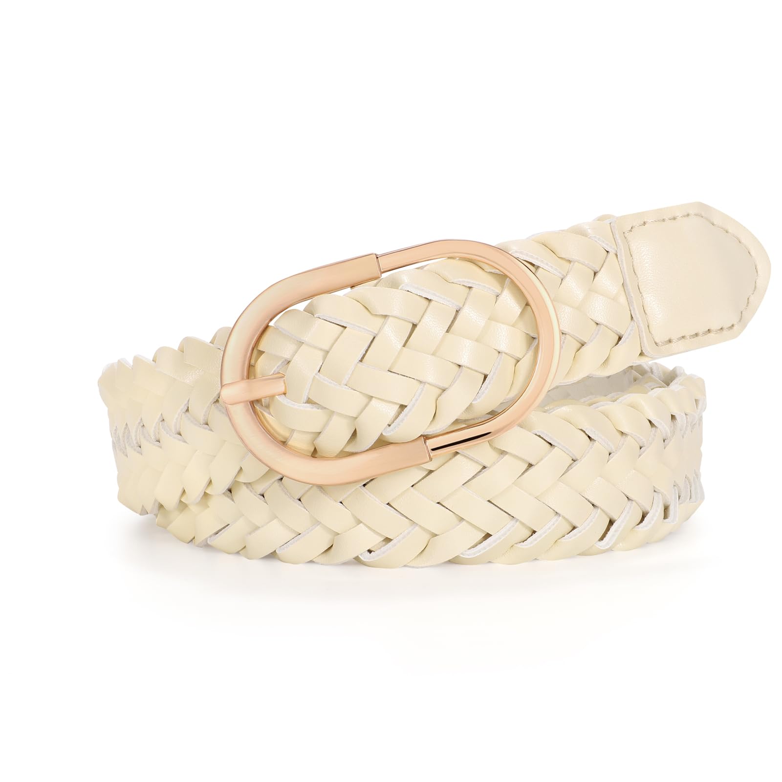 JASGOOD Women's Skinny Leather Braided Belt, Hand-Woven Thin Belt with Gold Buckle for Women for Jeans Pants Dresses