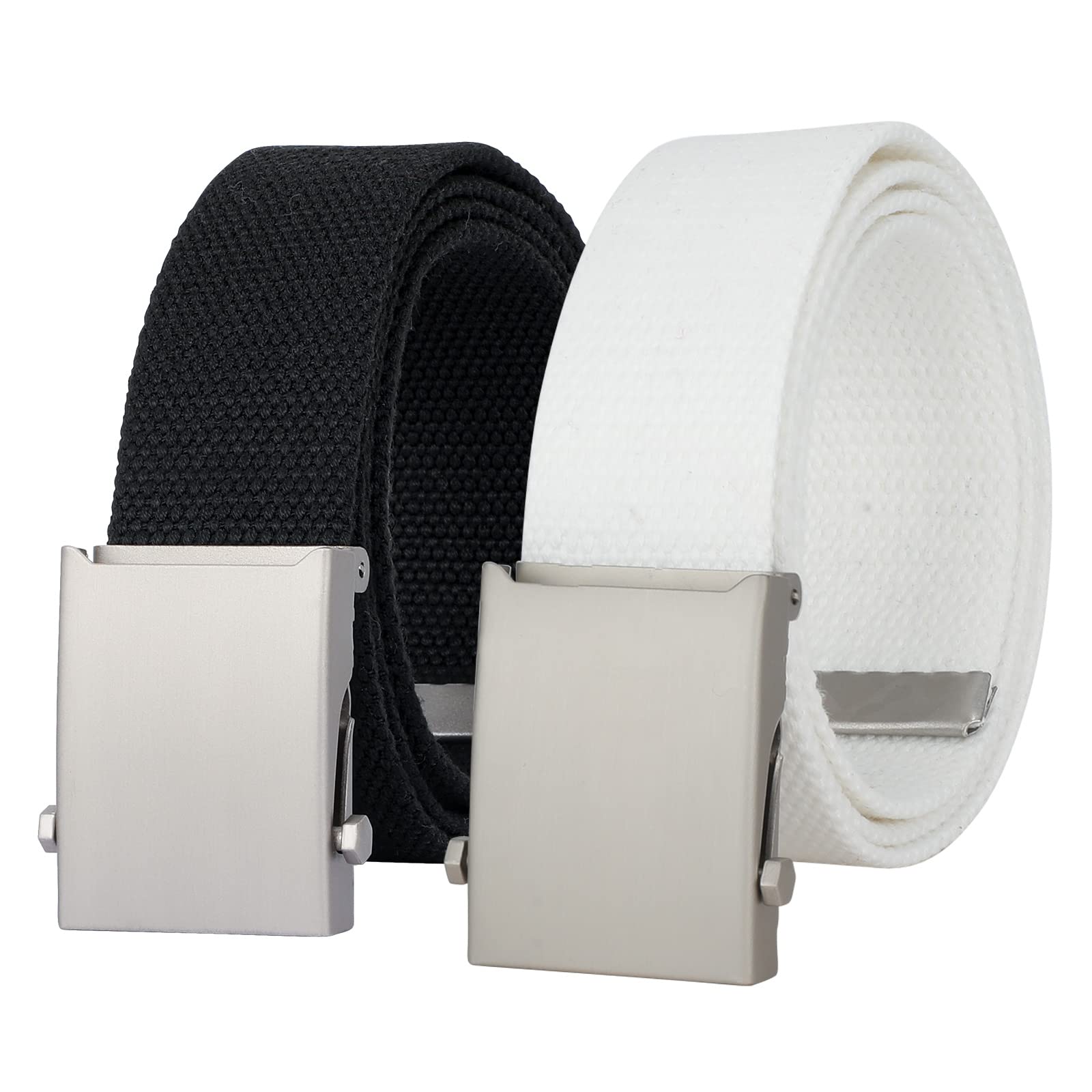 JASGOOD 2 Pack Canvas Web Belt for Men Adjustable Cloth Fabric Military Belt with Metal Buckle