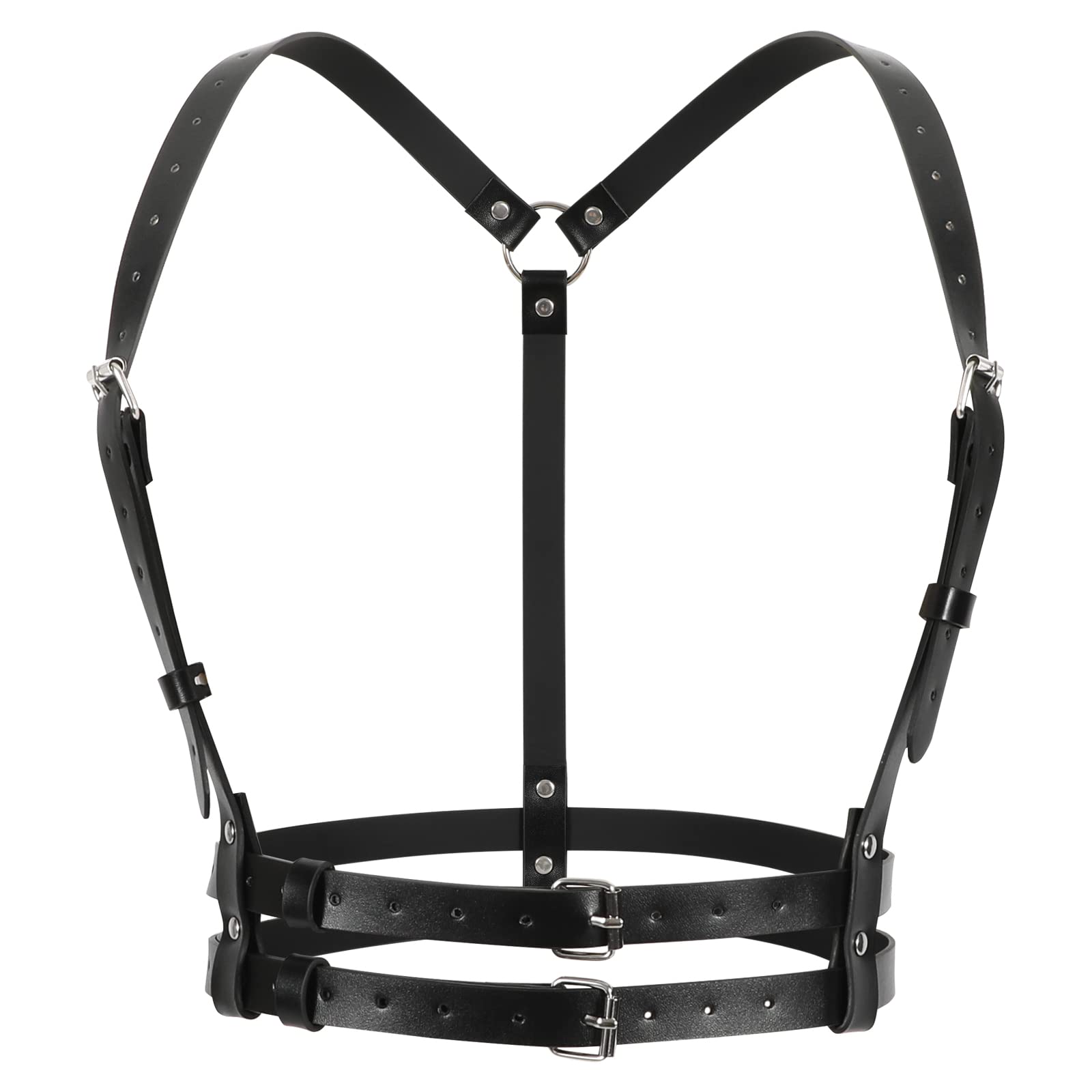 JASGOOD Punk Waist Belt Women PU Leather Skinny Body Adjustable Belts with Gothic Circle for Party