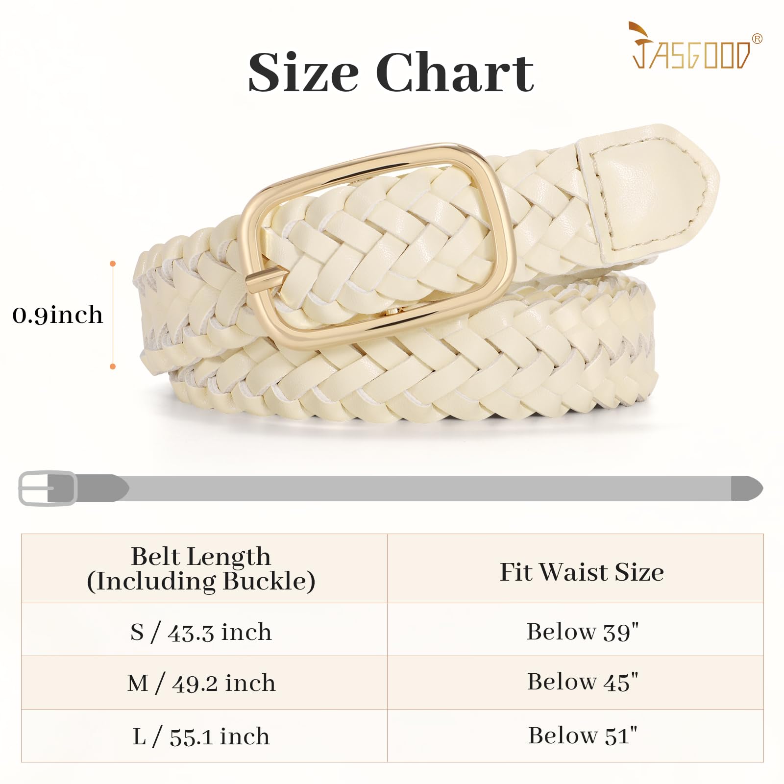 JASGOOD Women's Skinny Leather Braided Belt, Hand-Woven Thin Belt with Gold Buckle for Women for Jeans Pants Dresses