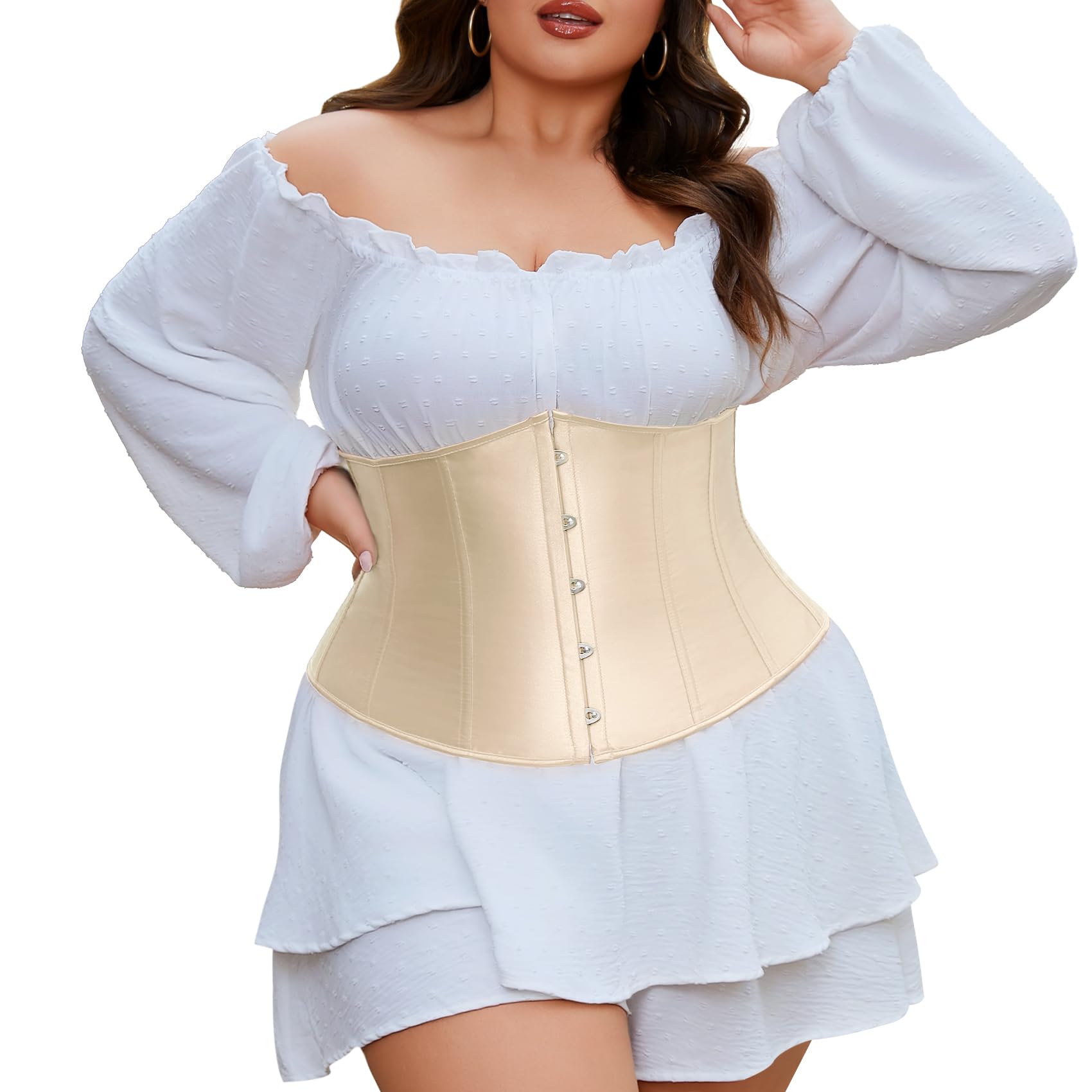 JASGOOD Underbust Corset for Women Plus Size Corset Lace Up Bustier for Halloween Costume