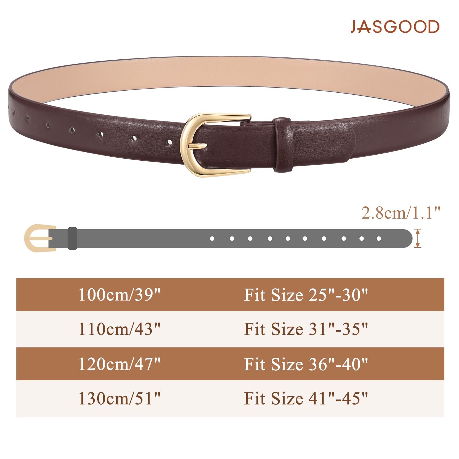 JASGOOD Leather Belt Women Belts for Jean Pants with Gold Buckle Fashion Ladies Waist Belt - JASGOOD OFFICIAL