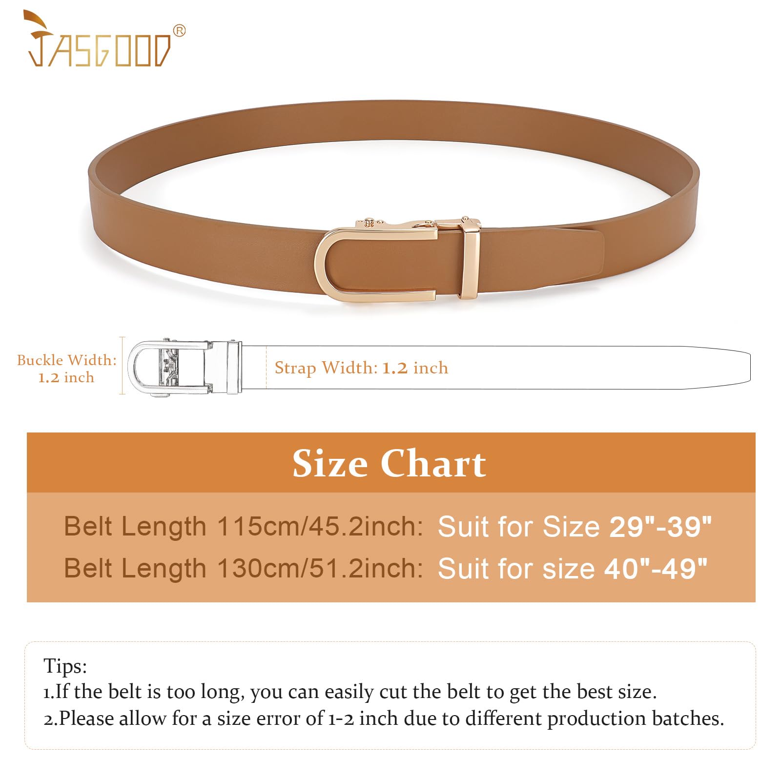 JASGOOD Women Leather Ratchet Belt for Jeans Pants Dresses Adjustable Belt with Automatic Sliding Buckle, Width 1.2" - JASGOOD OFFICIAL