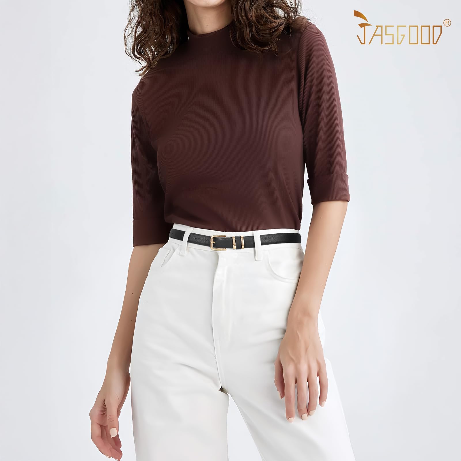 JASGOOD 3 Pack Belts for Women Belt for Jeans Pants Dress Ladies Leather Fashion Waist Thin Belts with Gold Buckle