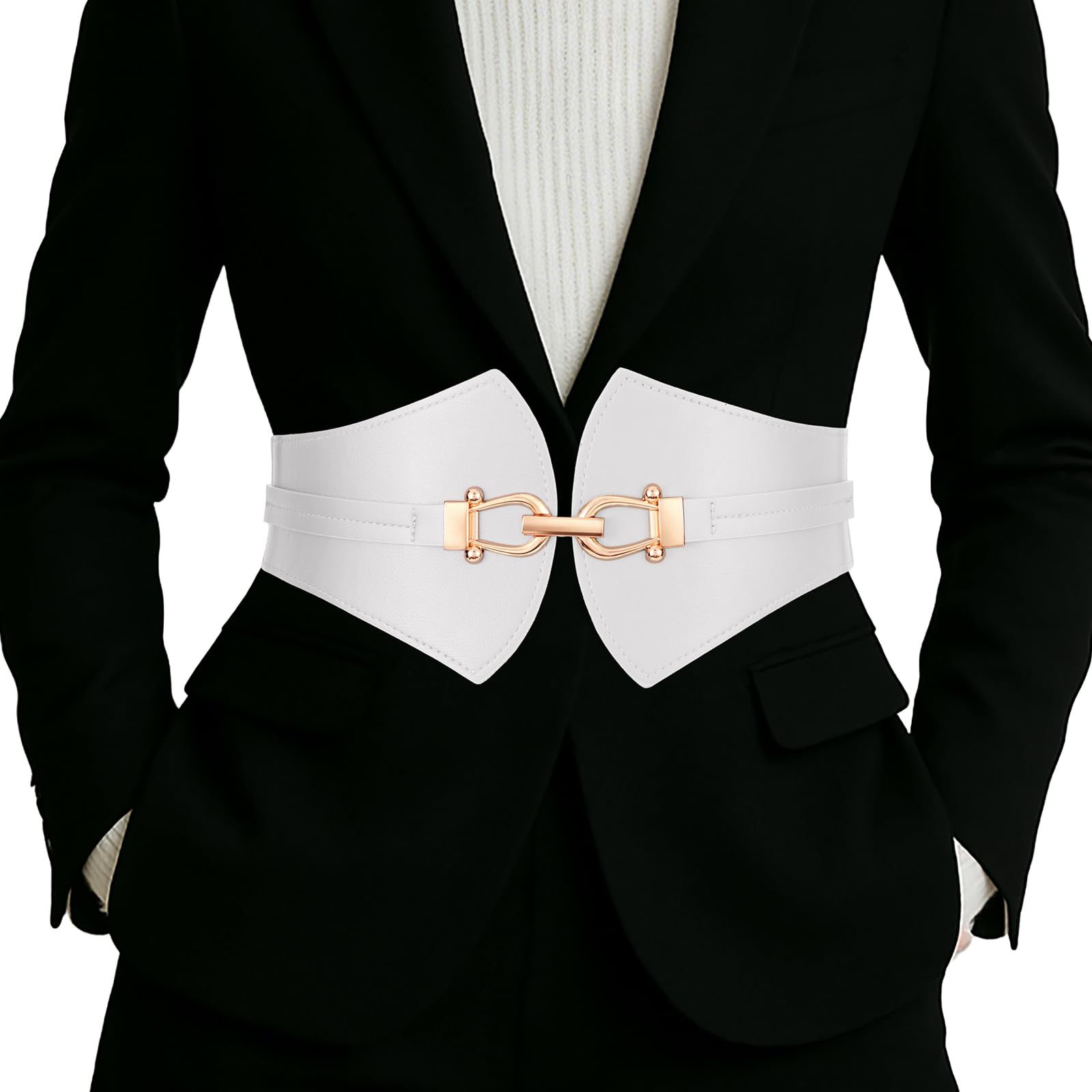 JASGOOD Women’s Elastic Leather Wide Belt Vintage stretch Belt for ladies Jeans Dress