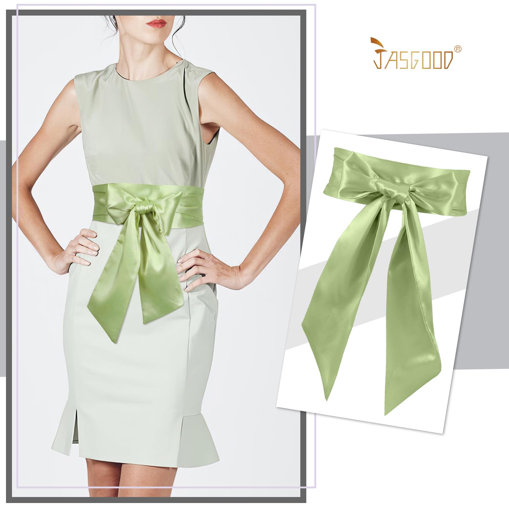 JASGOOD Women Sash Belt for Dress Long Satin Waist Belt for Wedding Party Special Occasion 3.7" Width