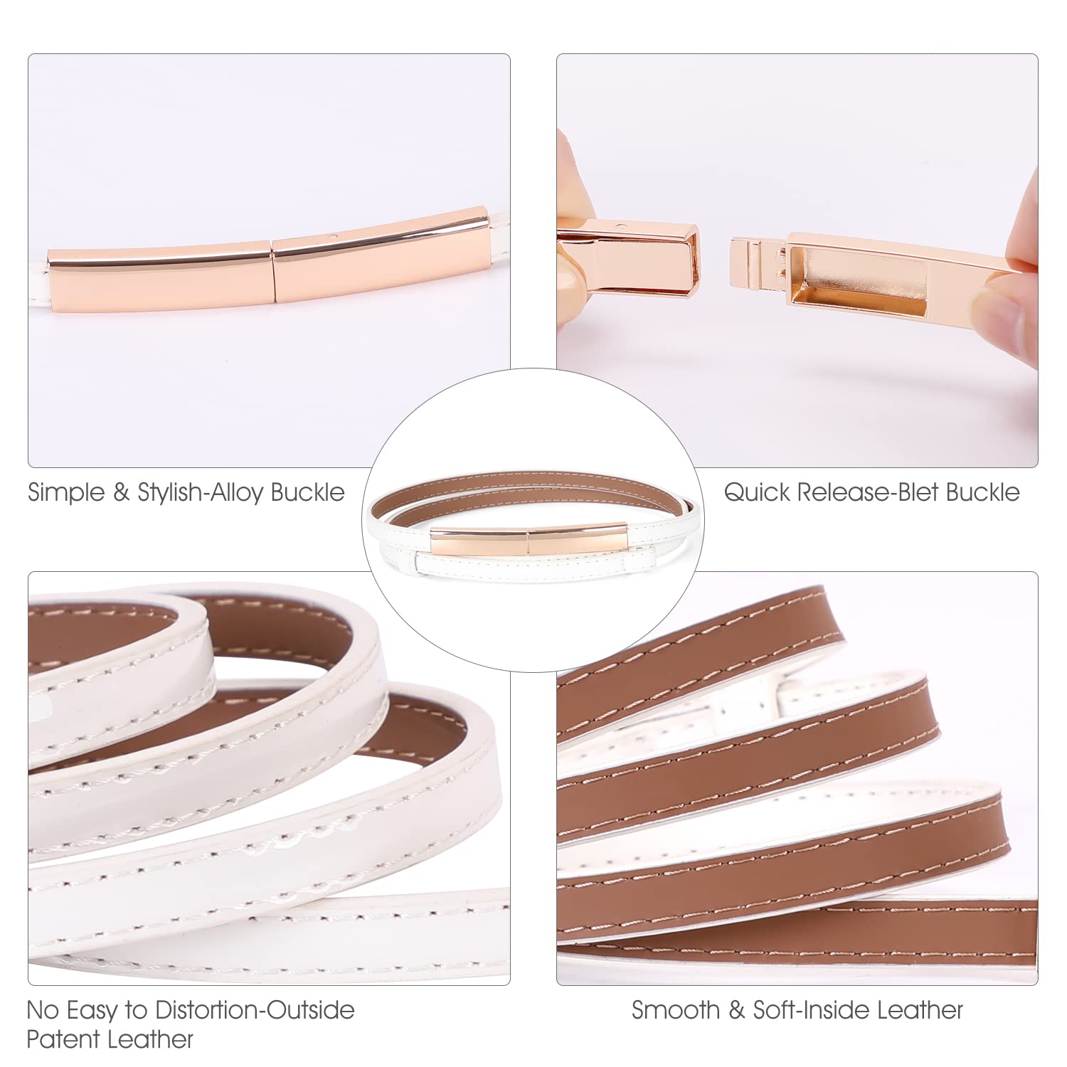 JASGOOD Women's Skinny Leather Belt Patent Ladies Thin Waist Belt for Dress with Metal Buckle