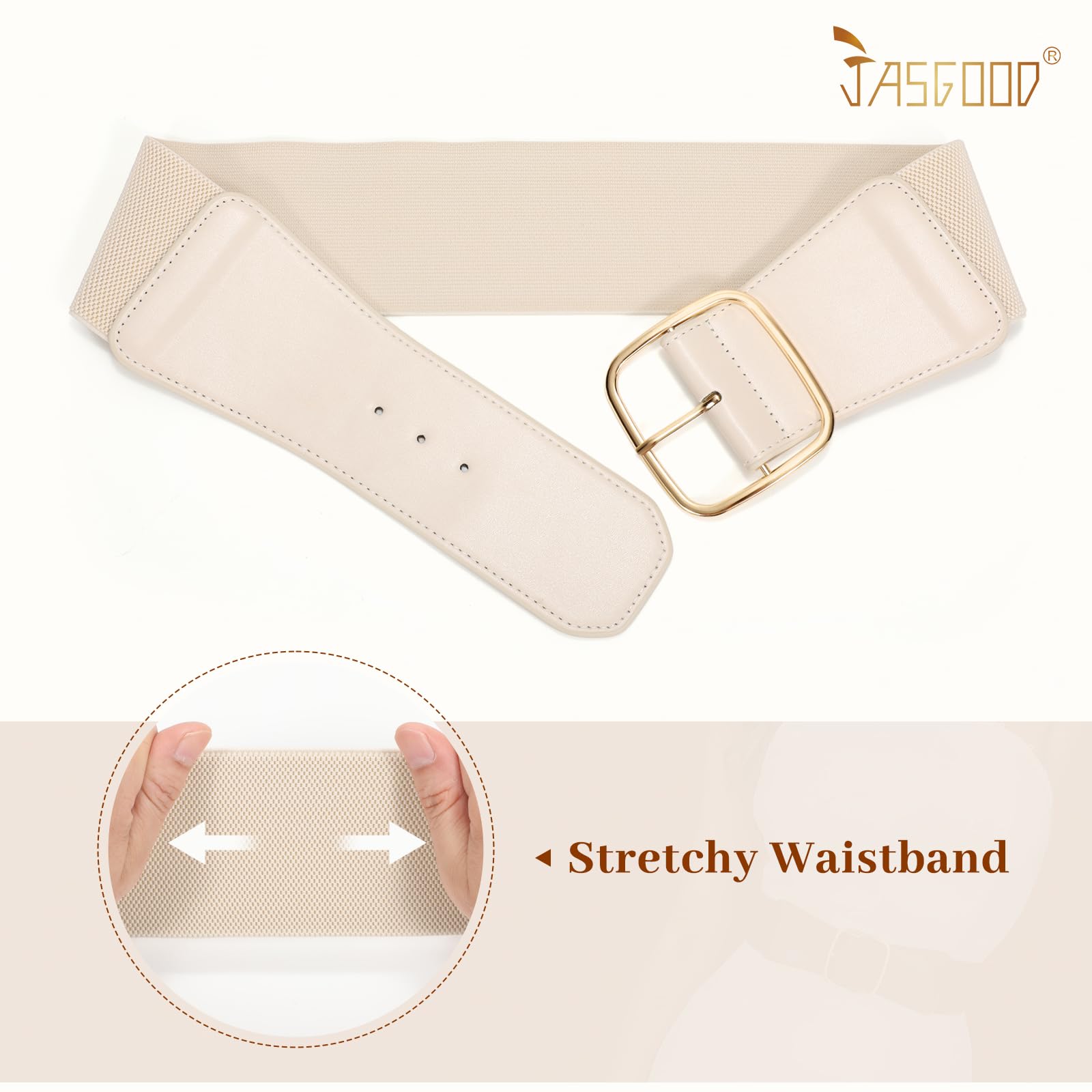 JASGOOD Women Elastic Wide Belt Ladies Stretchy Waist Belt with Square Buckle for Dress