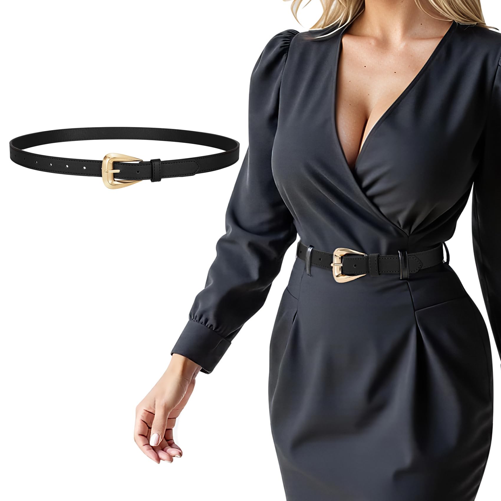 JASGOOD Women Leather Belts for Jeans Pants Soft Leather Waist Belt for Ladies Vintage Belt with Gold Buckle 0.9" Width
