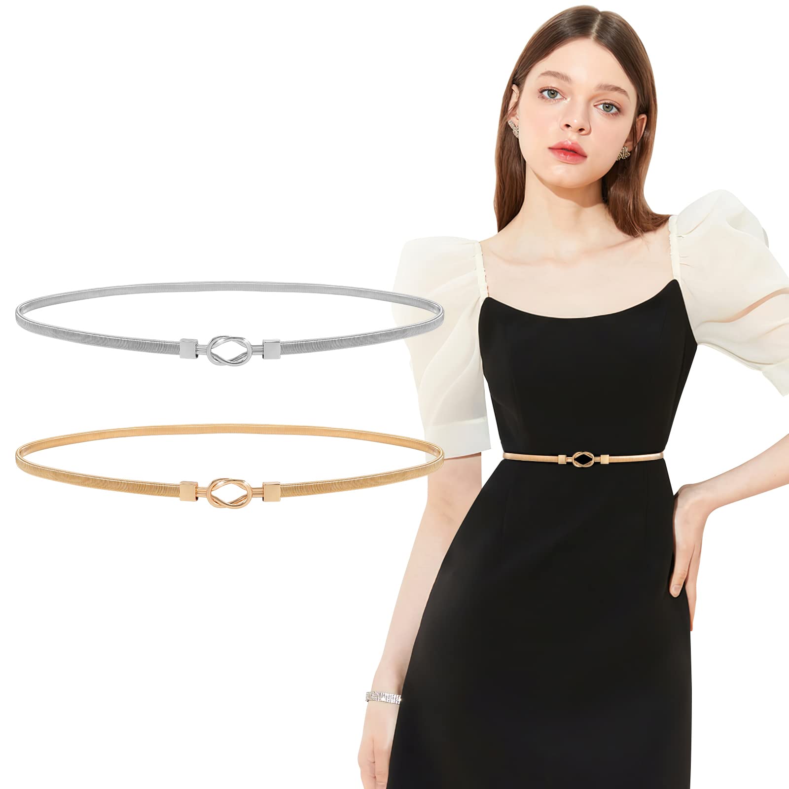 JASGOOD Skinny Metal Waist Belt for Dress Fashion Waistband Elastic Metal Chain Belt - JASGOOD OFFICIAL