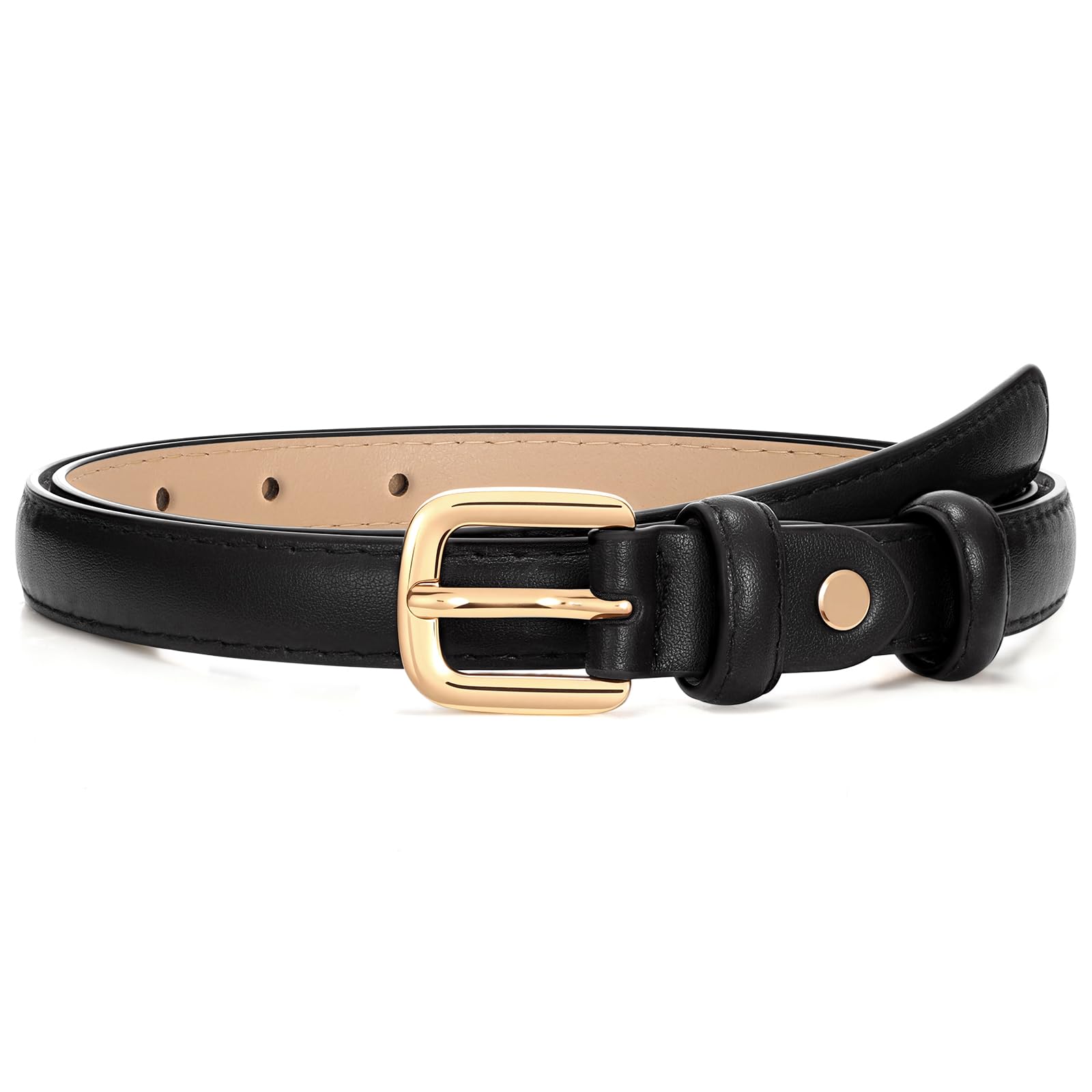 JASGOOD Women Skinny Faux Leather Belt Thin Waist Belt for Women Jeans Dress Fashion Ladies Belt with Gold Buckle