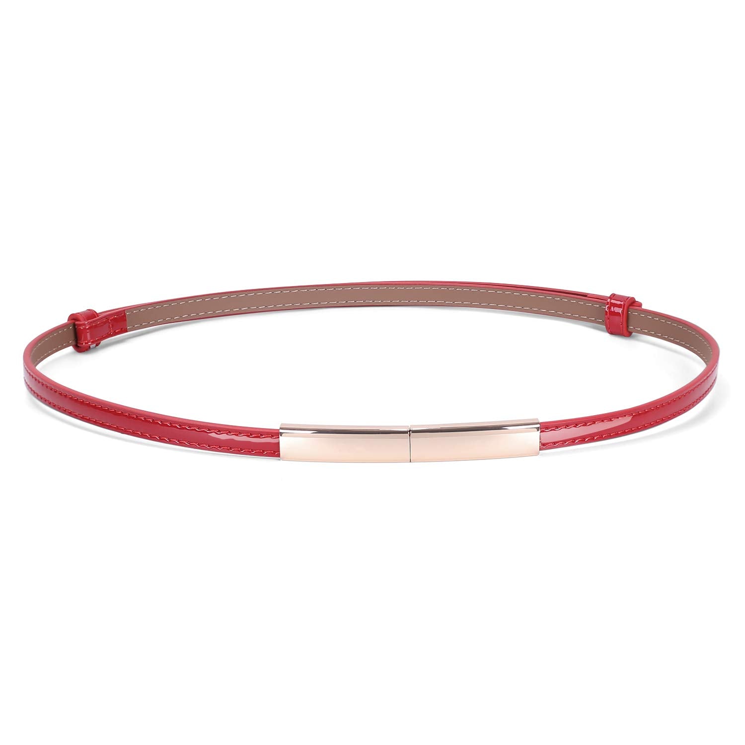 JASGOOD Women's Skinny Leather Belt Patent Ladies Thin Waist Belt for Dress with Metal Buckle