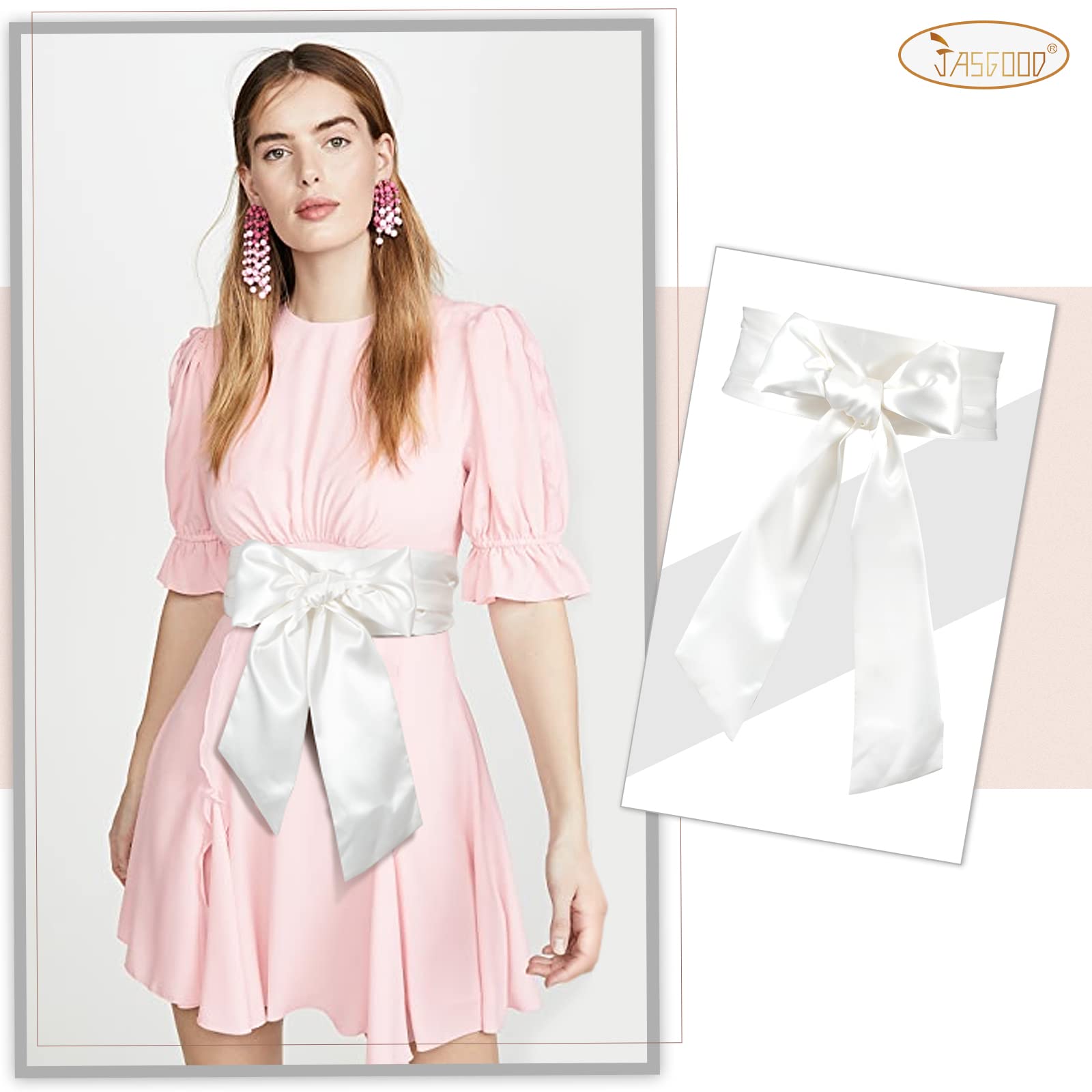 JASGOOD Women Sash Belt for Dress Long Satin Waist Belt for Wedding Party Special Occasion 3.7" Width