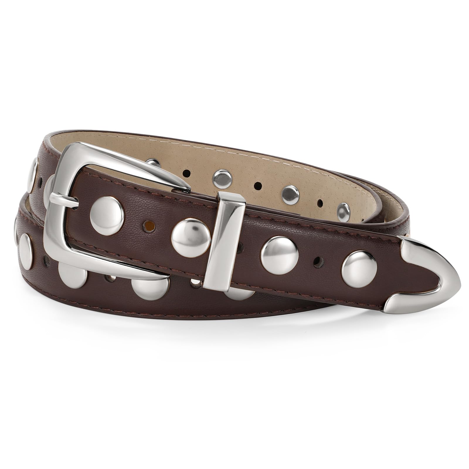 JASGOOD Women Leather Belt Fashion Studded Belt Ladies Punk Belt Vintage Leather Belt for Jeans Dress - JASGOOD OFFICIAL