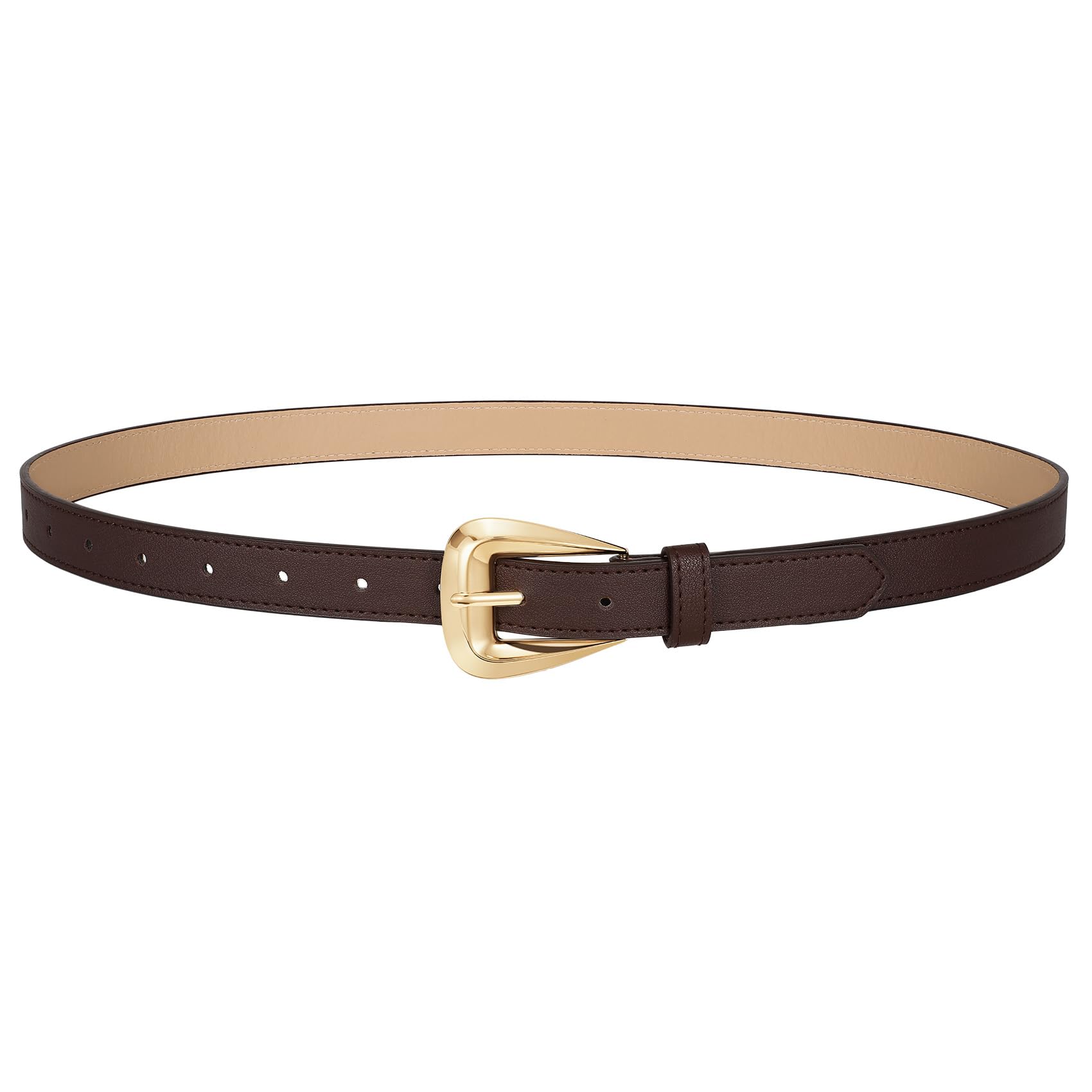 JASGOOD Women Leather Belts for Jeans Pants Soft Leather Waist Belt for Ladies Vintage Belt with Gold Buckle 0.9" Width