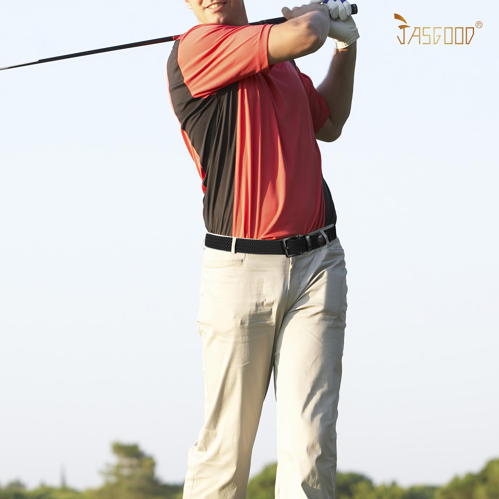 JASGOOD Elastic Braided Belt Men Stretch Golf Woven Casual Jeans Pants Canvas Fabric Tsa Approved Metal Free Belt