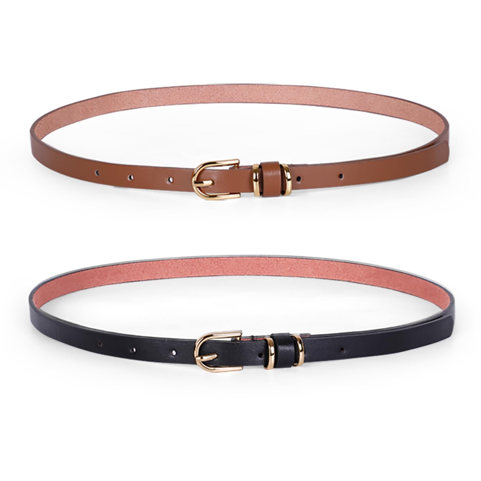 JASGOOD Women's Skinny PU Leather Belt Solid Color Fashion Thin Waist Belt with Gold Buckle for Jeans Pants 1/2 Width