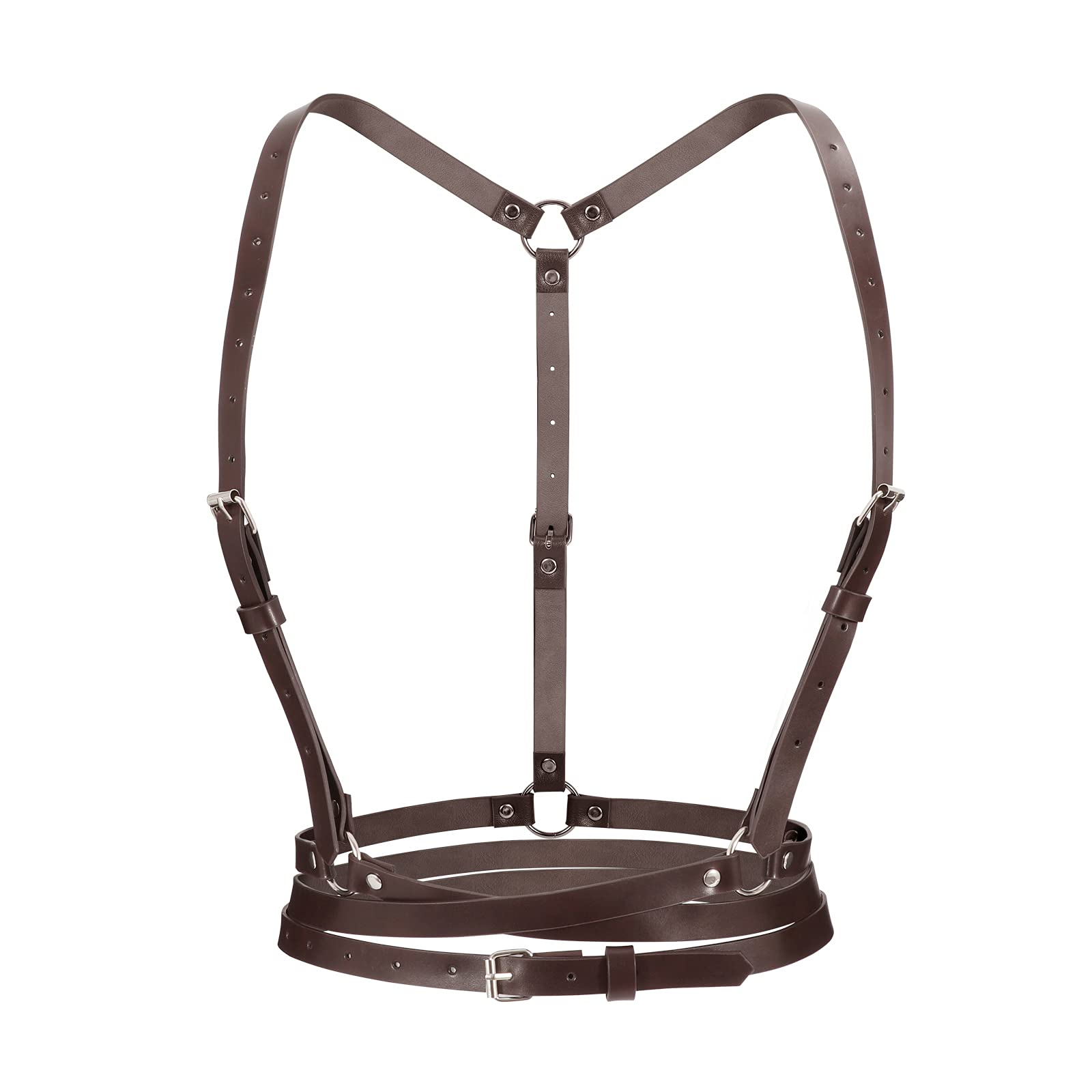 JASGOOD Punk Waist Belt Women PU Leather Skinny Body Adjustable Belts with Gothic Circle for Party