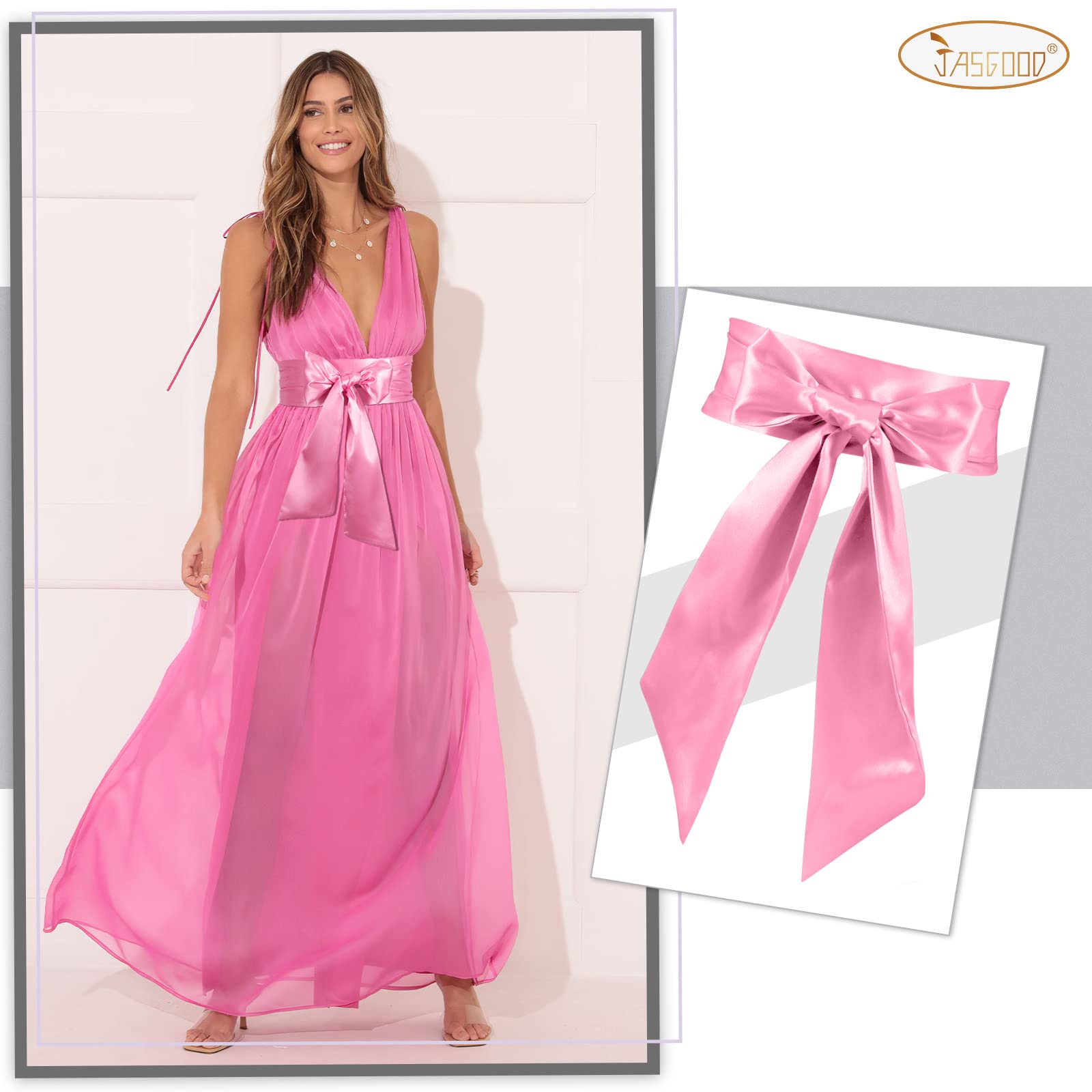 JASGOOD Women Sash Belt for Dress Long Satin Waist Belt for Wedding Party Special Occasion 3.7" Width