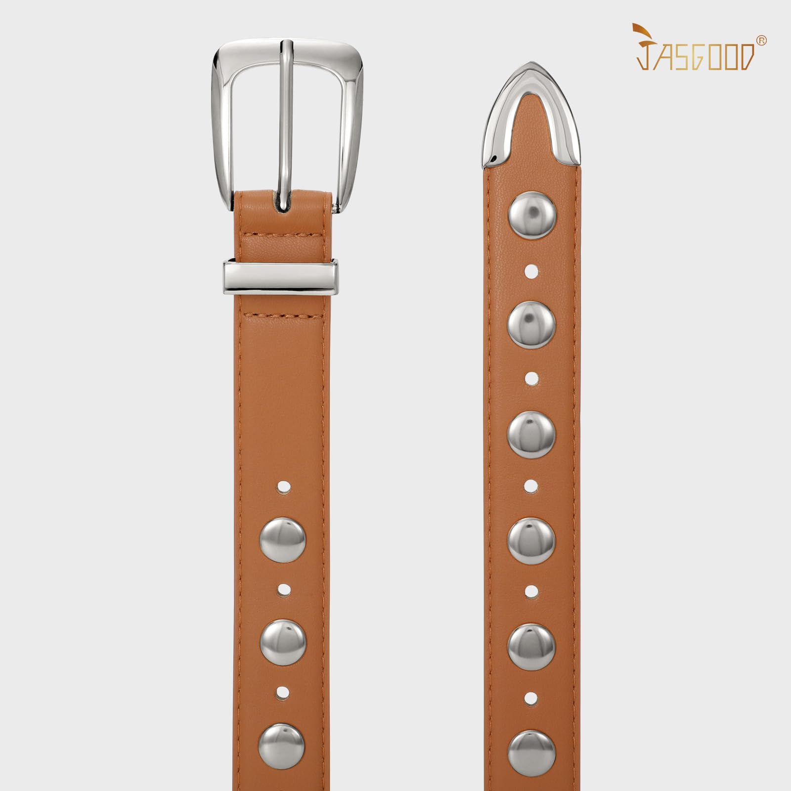 JASGOOD Women Leather Belt Fashion Studded Belt Ladies Punk Belt Vintage Leather Belt for Jeans Dress - JASGOOD OFFICIAL