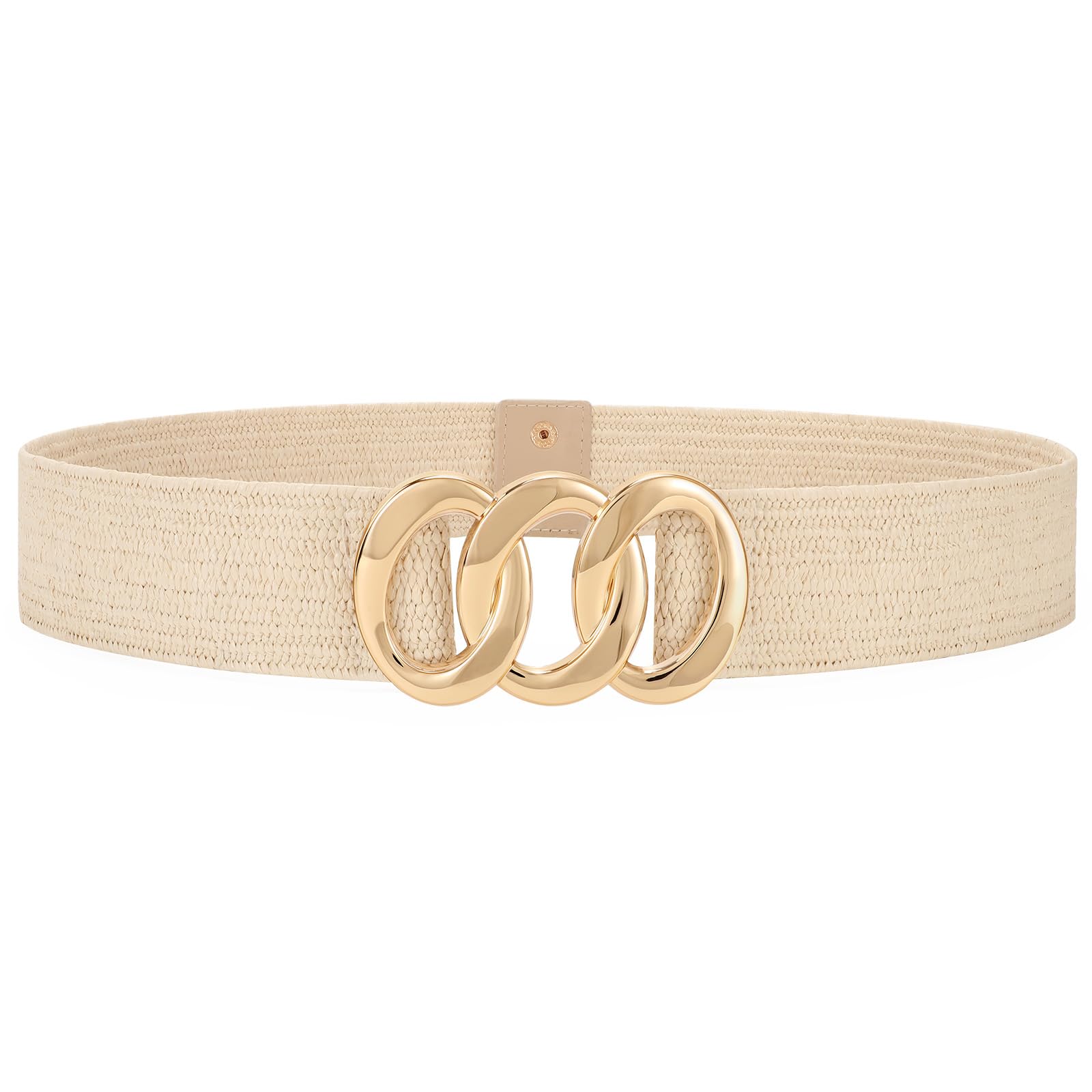 JASGOOD Wide Straw Woven Stretchy Belt for Women Boho Braided Elastic Dress Waist Belt for Ladies