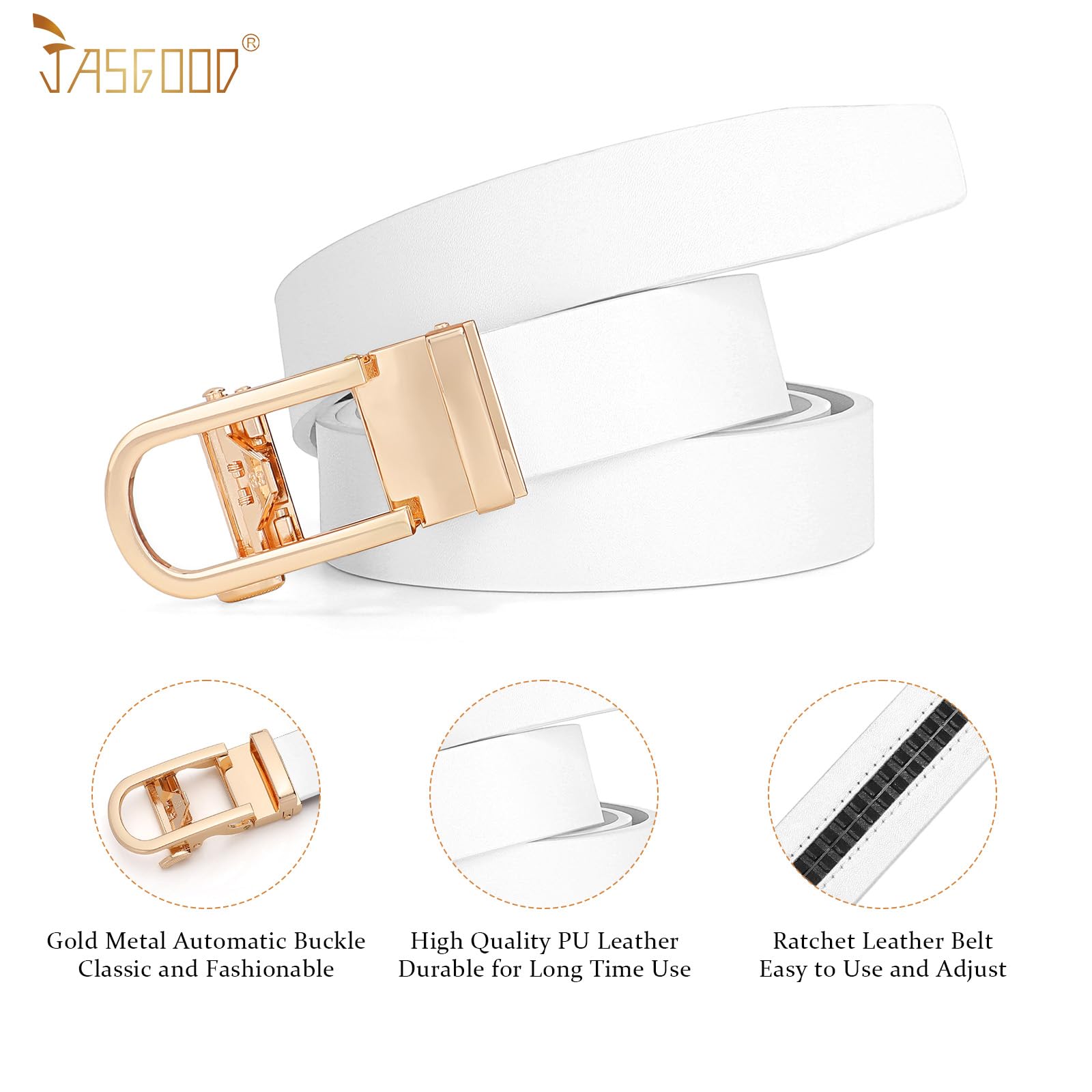 JASGOOD Women Leather Ratchet Belt for Jeans Pants Dresses Adjustable Belt with Automatic Sliding Buckle, Width 1.2" - JASGOOD OFFICIAL