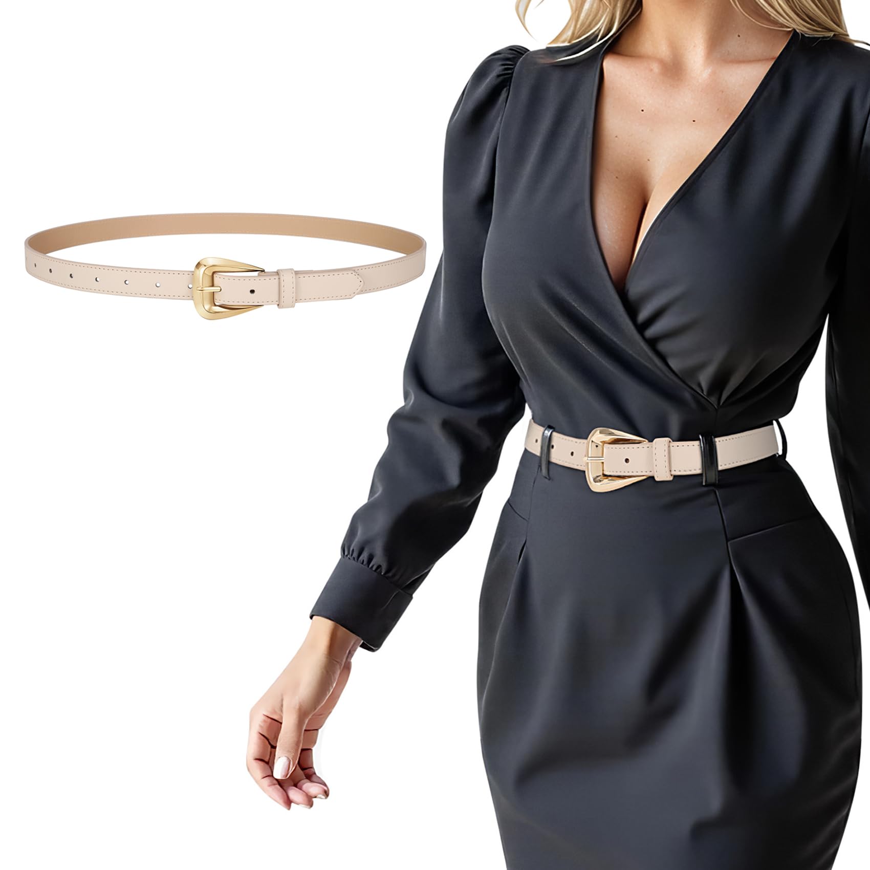 JASGOOD Women Leather Belts for Jeans Pants Soft Leather Waist Belt for Ladies Vintage Belt with Gold Buckle 0.9" Width