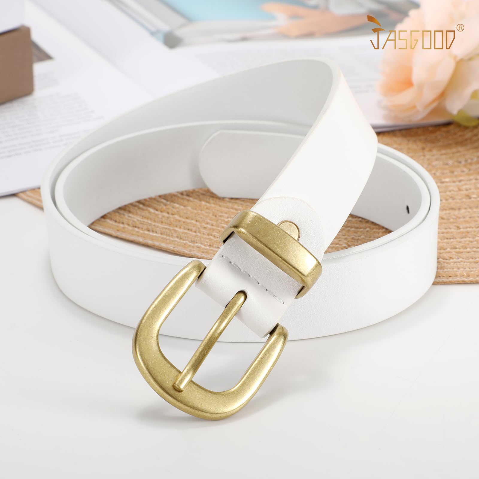 JASGOOD Womens Leather Belts for Jeans Pants 1.1" Width Vintage Ladies Belts for Dresses