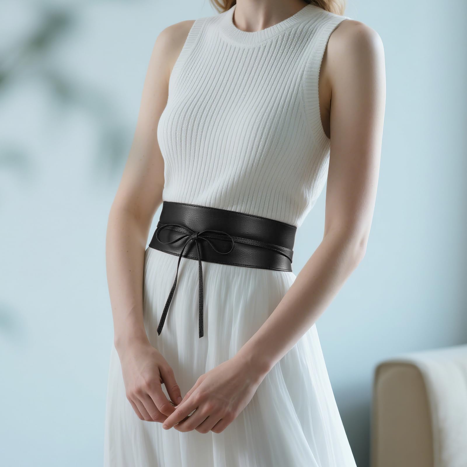 JASGOOD Women's Fashion Leather Obi Style Belt,Wide Wrap Waist Band Chic Belt