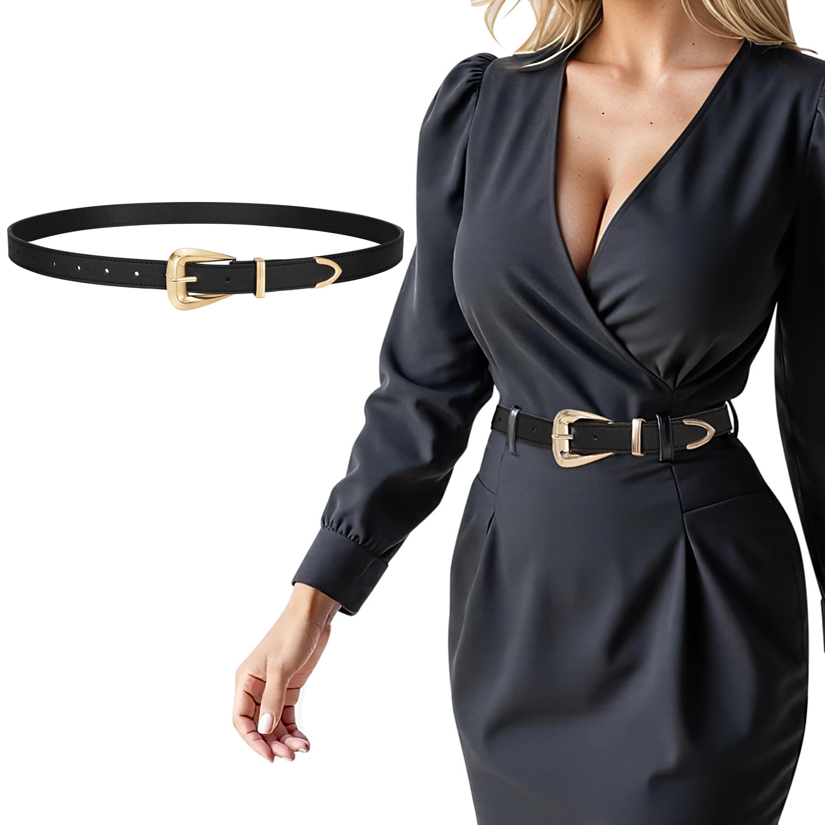 JASGOOD Women Leather Belts for Jeans Pants Soft Leather Waist Belt for Ladies Vintage Belt with Gold Buckle 0.9" Width
