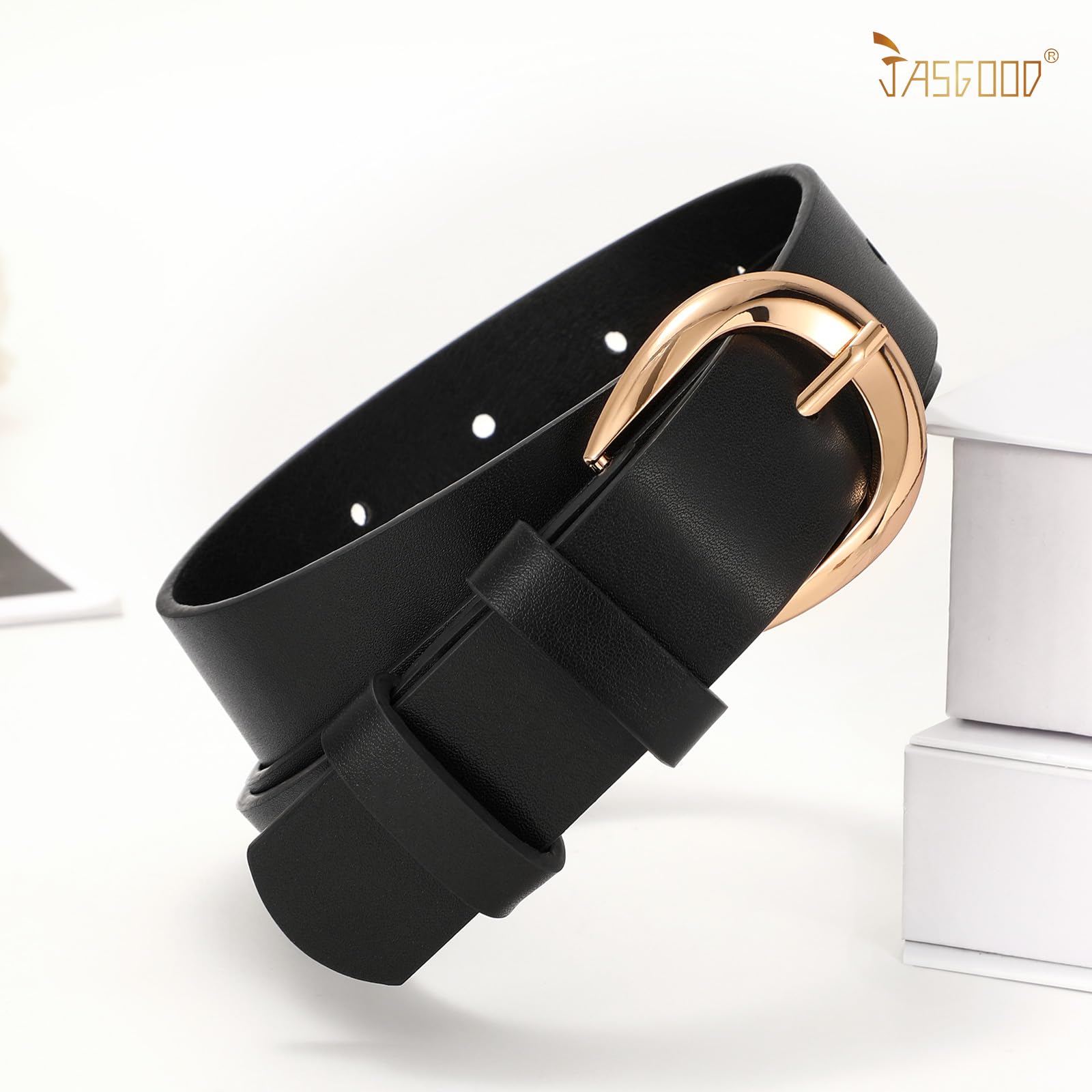 JASGOOD Women Leather Belt with Gold Buckle Fashion Women Belt Casual Leather Belt for Jeans Pants Dress