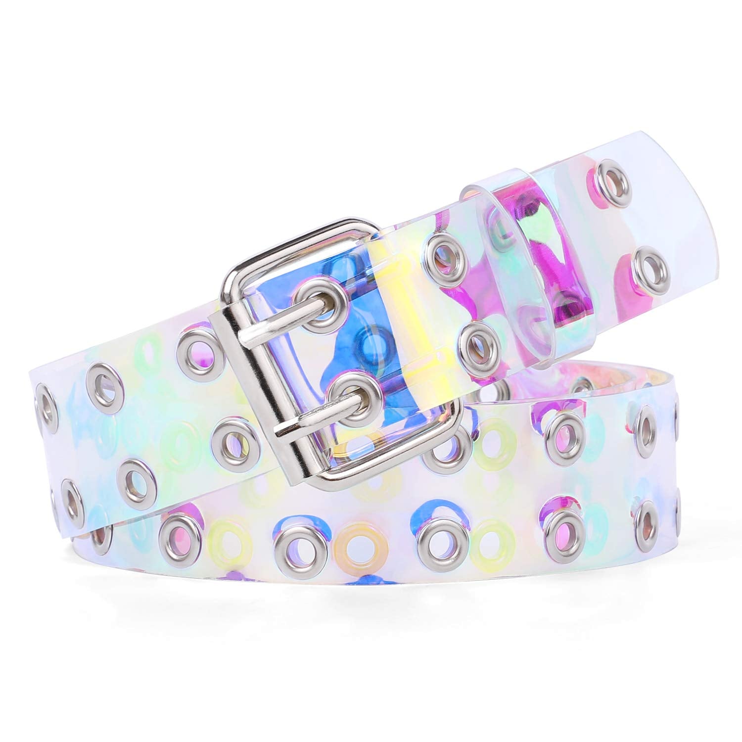 WERFORU Double Grommet Belt PU Leather Punk Belt for Women Men Jeans 2 Hole Belts 1.5 Wide - JASGOOD OFFICIAL