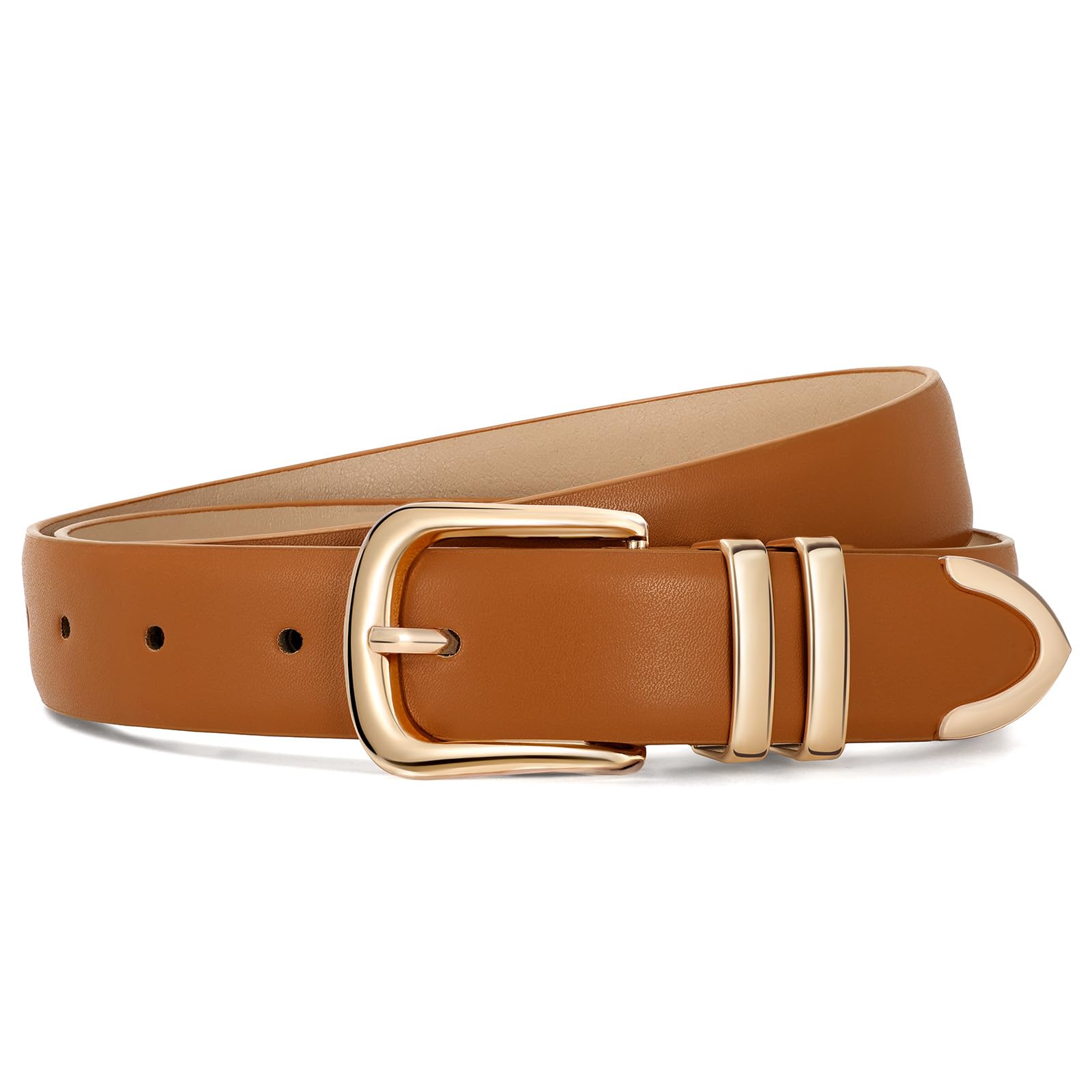 JASGOOD Women Leather Belt with Gold Buckle Ladies Fashion Faux Leather Waist Belt for Jeans Pants - JASGOOD OFFICIAL
