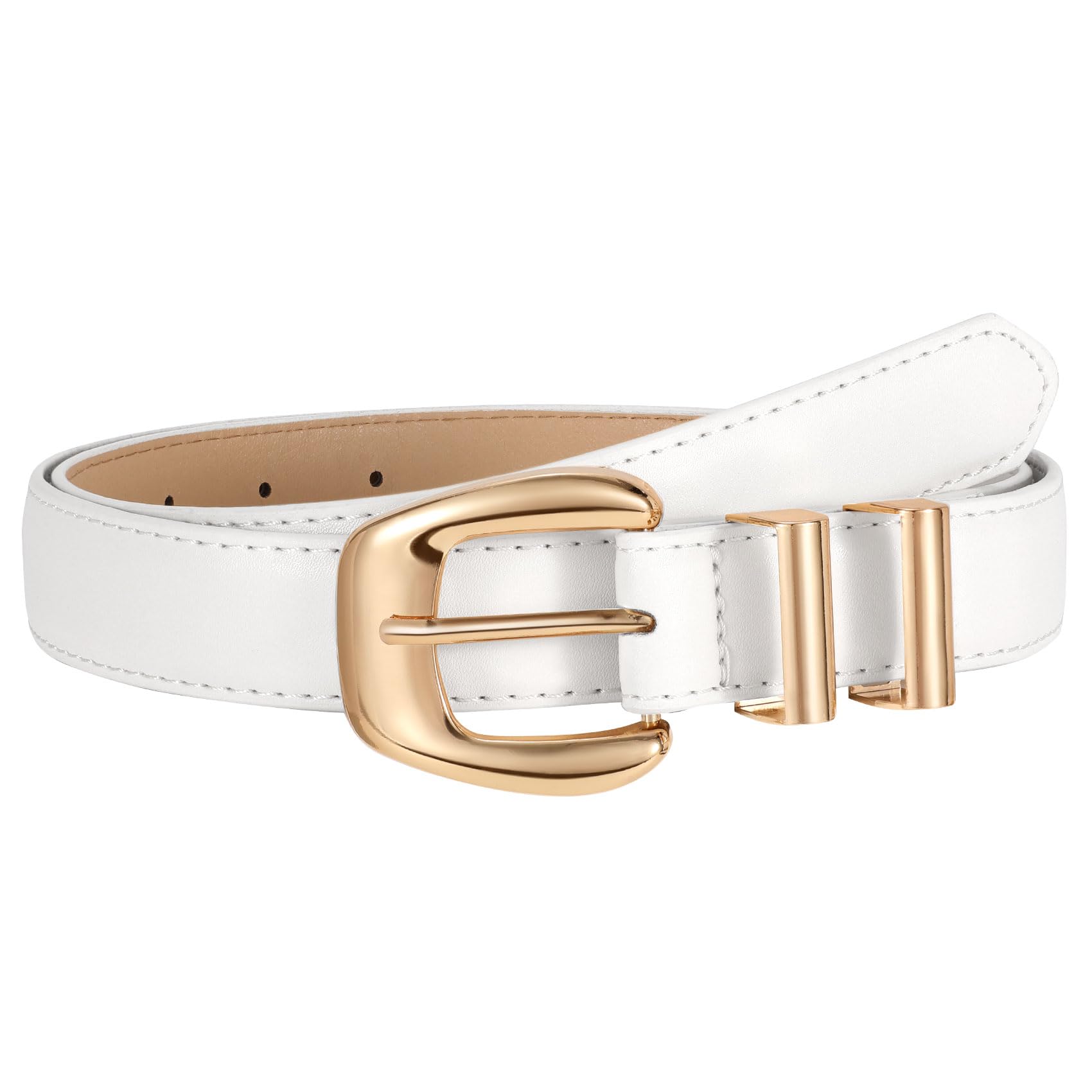 JASGOOD Women Leather Belt with Gold Buckle Plus Size Belt for Jeans Pants PU Leather Waist Belt for Ladies