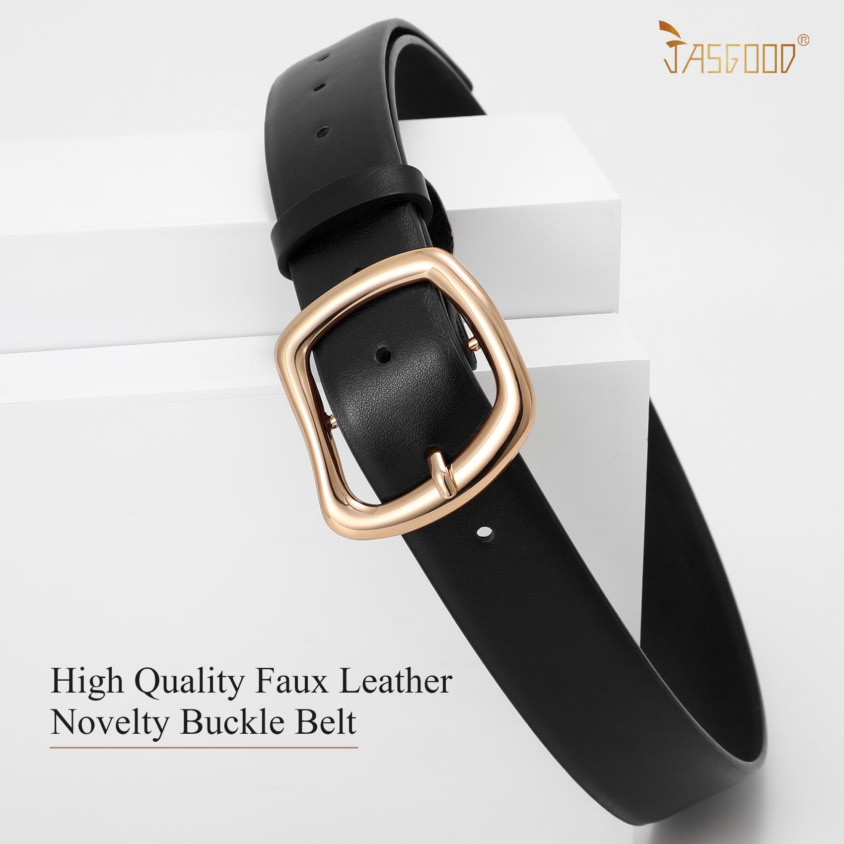 JASGOOD Women Leather Belt Ladies Casual Belt for Jeans Pants Fashion Women Waist Belt with Gold Buckle
