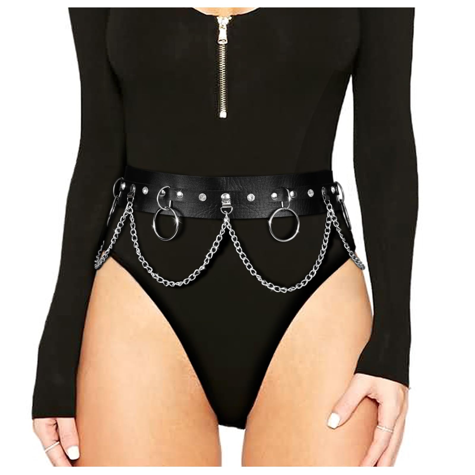 JASGOOD Punk Black Waist Chain Belt Women Leather Rave Body Goth Accessories Jewelry for Girls