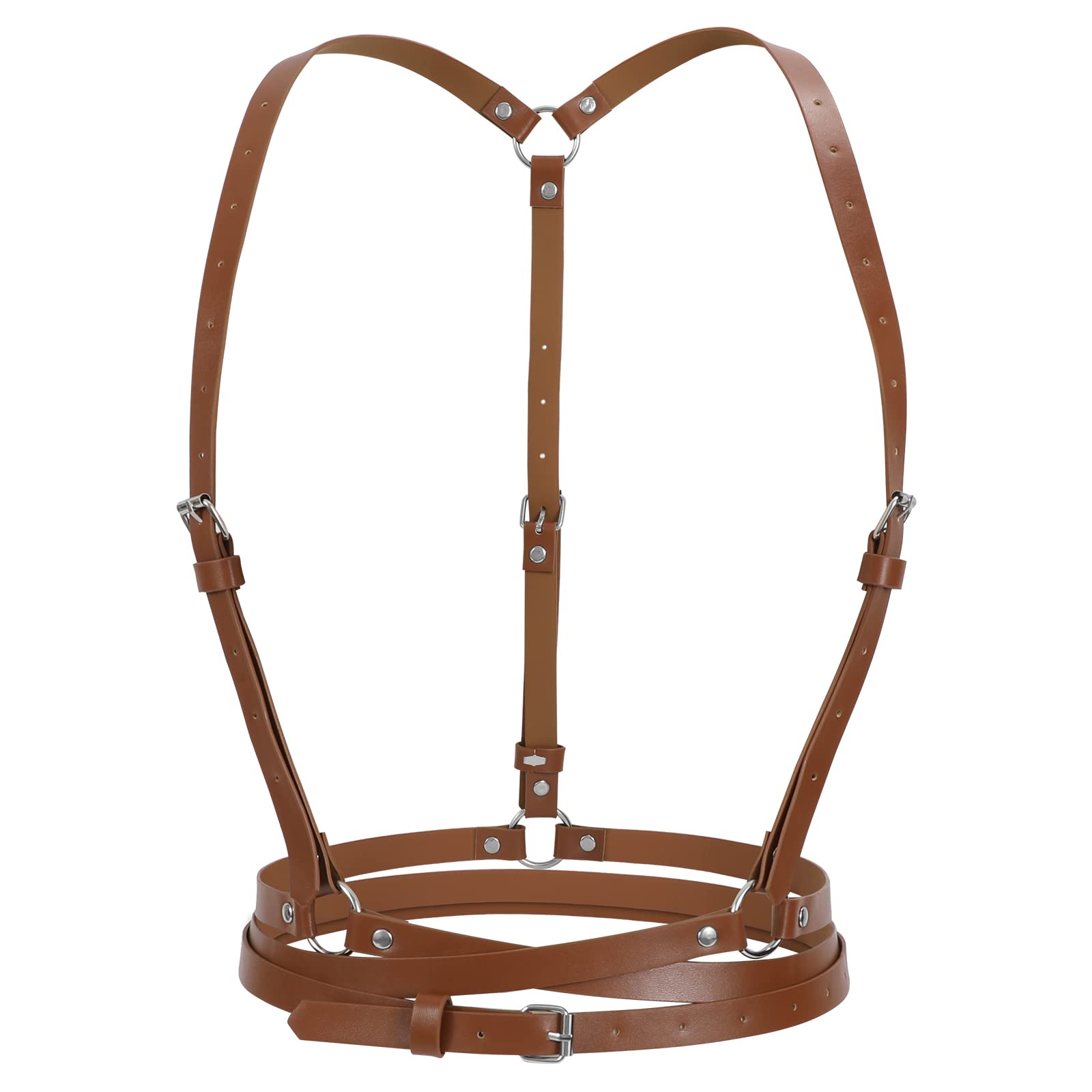 JASGOOD Punk Waist Belt Women PU Leather Skinny Body Adjustable Belts with Gothic Circle for Party