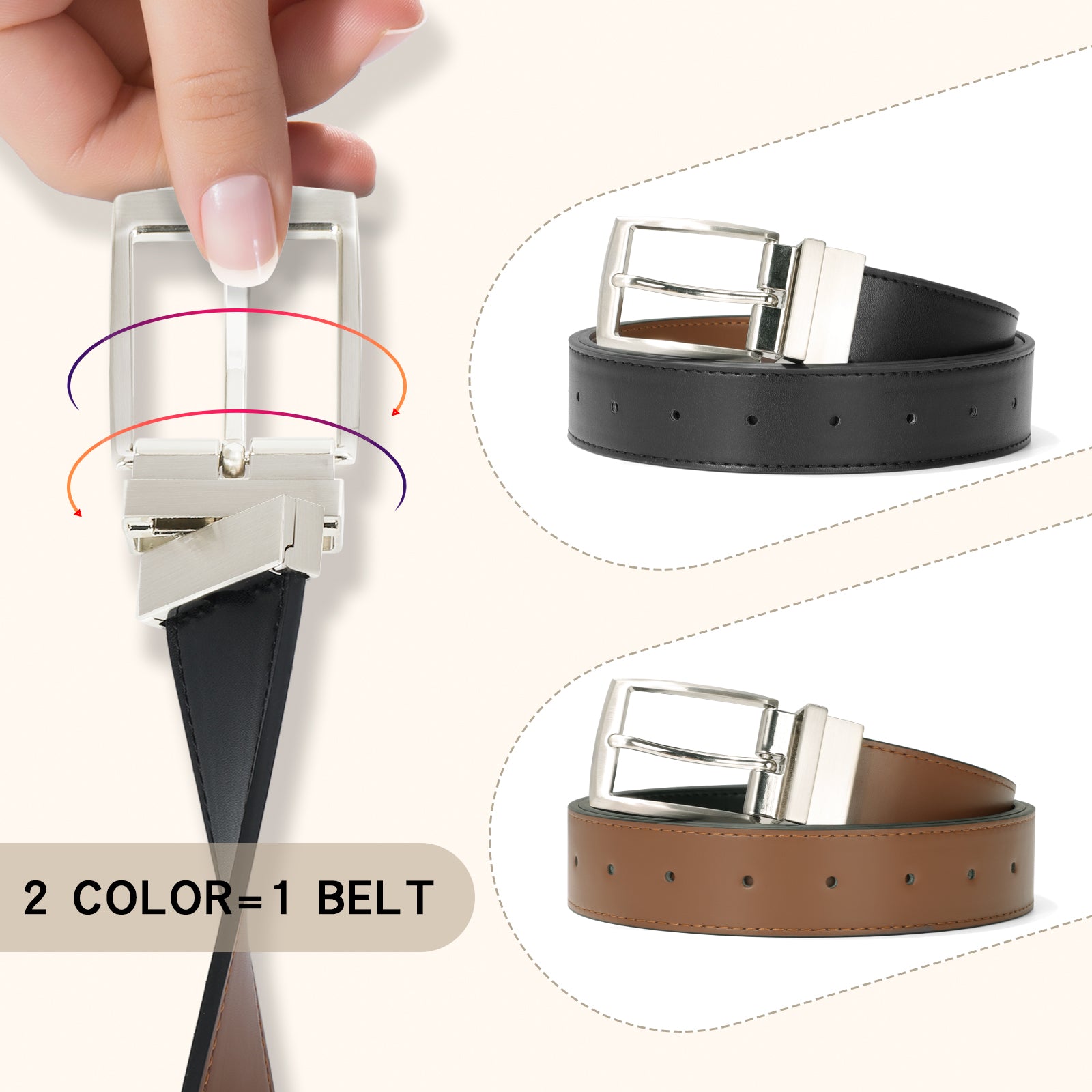 Men Women Comfortable Casual Leather Classic Reversible Belt - JASGOOD OFFICIAL