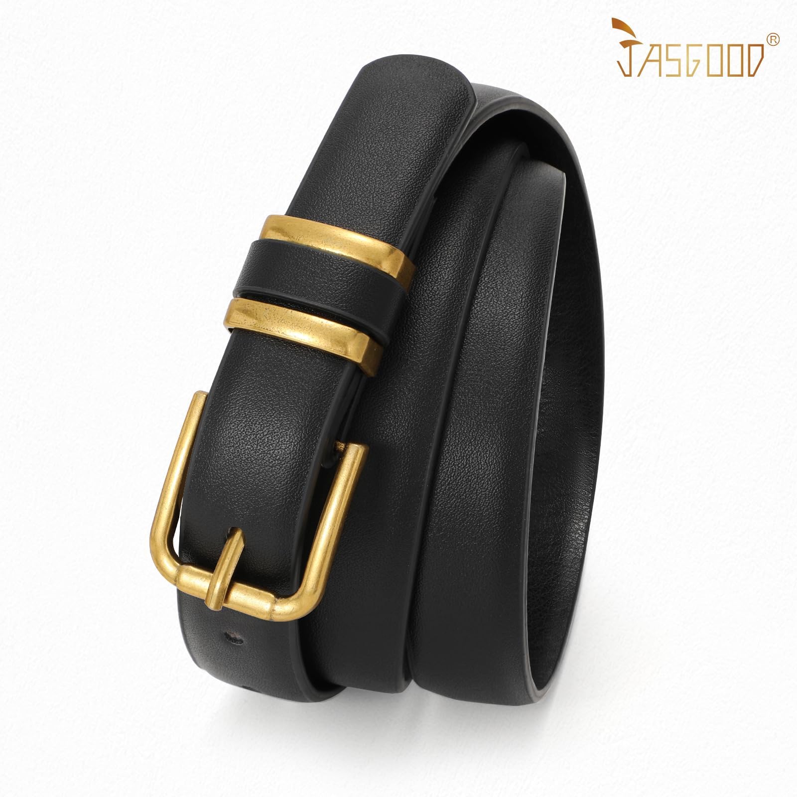 JASGOOD 3 Pack Belts for Women Belt for Jeans Pants Dress Ladies Leather Fashion Waist Thin Belts with Gold Buckle