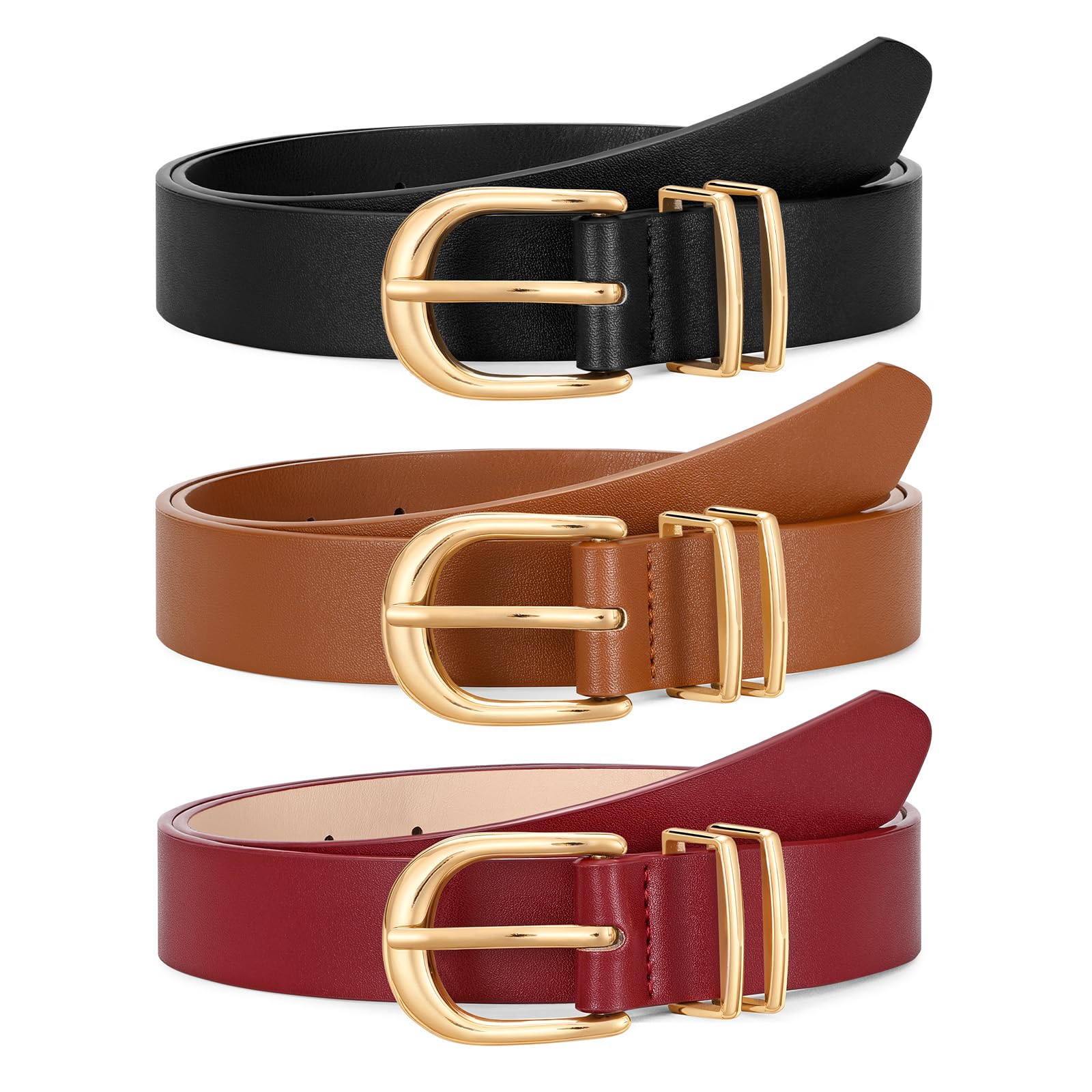 JASGOOD 3 Pack Women Leather Belts For Jeans Dresses Pants Ladies Faux Leather Waist Belt with Gold Buckle - JASGOOD OFFICIAL