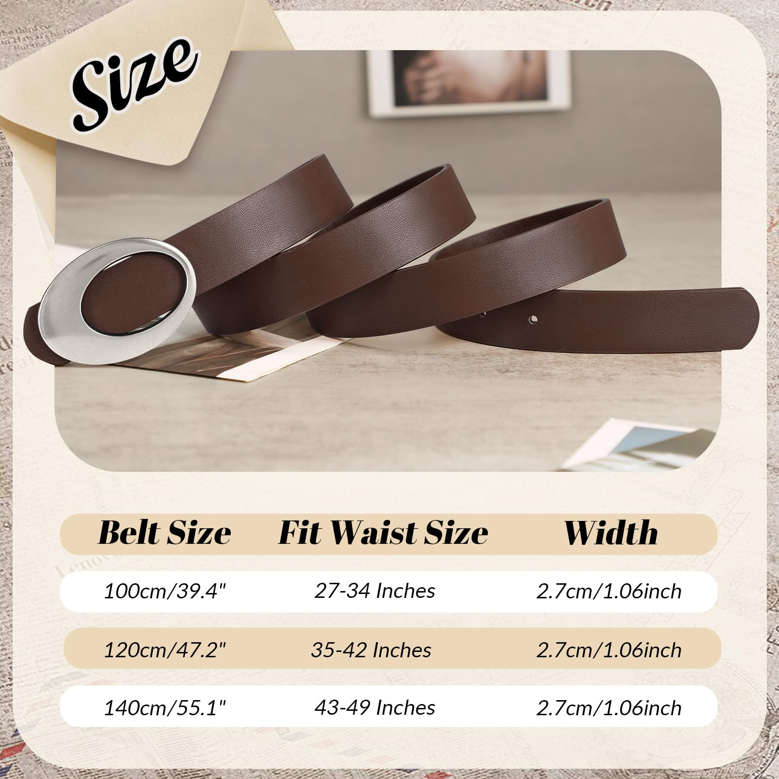 JASGOOD Women Leather Belt with Timeless Oval Silver Buckle Trendy PU Leather Waist Belt for Ladies Jeans Dress Pants