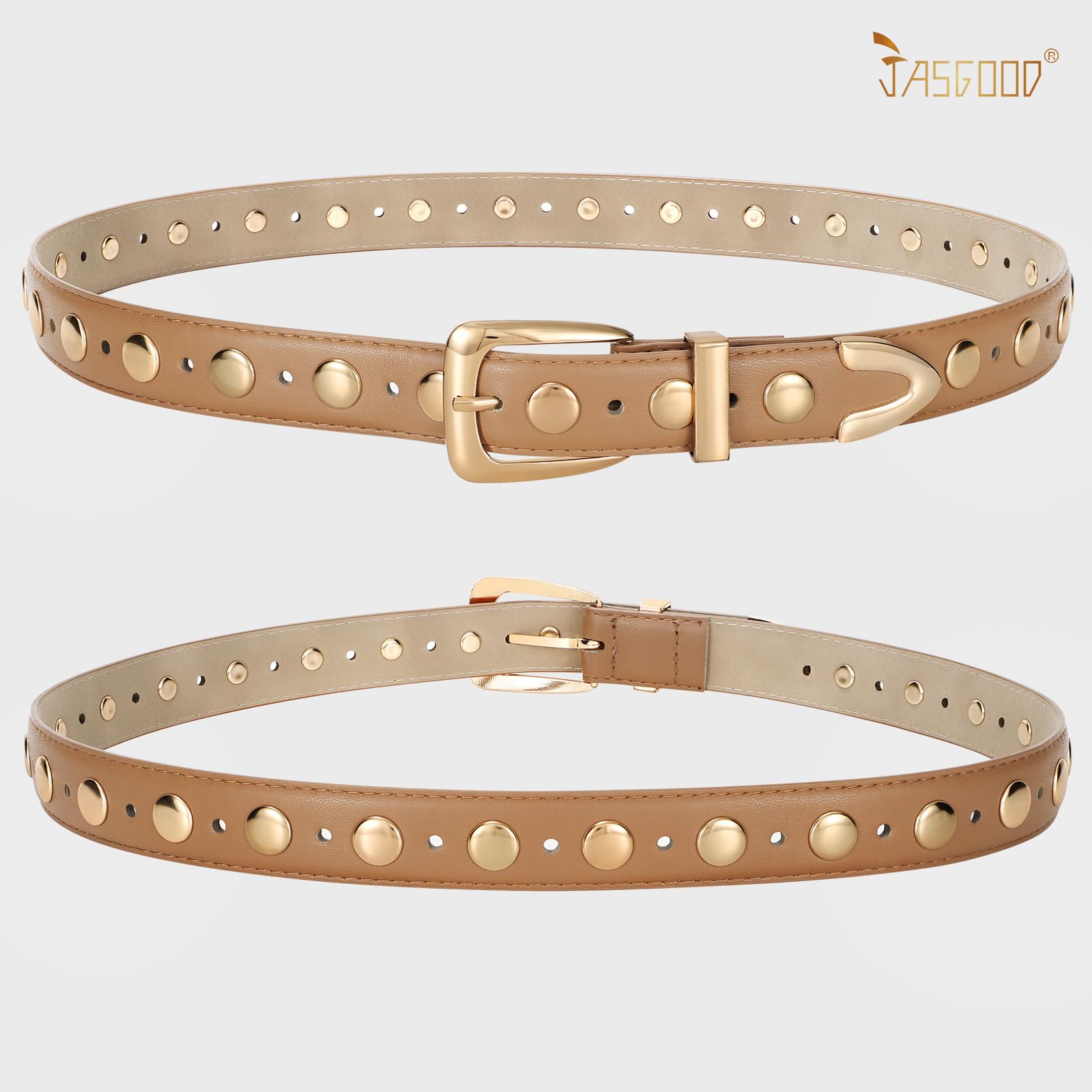 JASGOOD Women Leather Belt Fashion Studded Belt Ladies Punk Belt Vintage Leather Belt for Jeans Dress - JASGOOD OFFICIAL