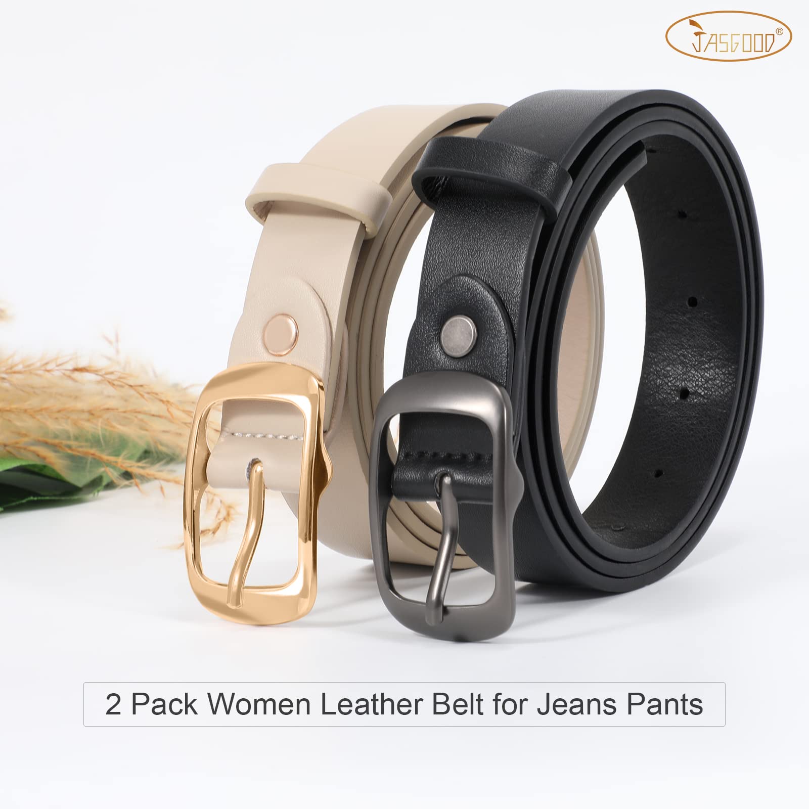 JASGOOD 2 Pack Women Faux Leather Belt, Fashion Ladies Belt with Pin Buckle for Jeans Pants - JASGOOD OFFICIAL