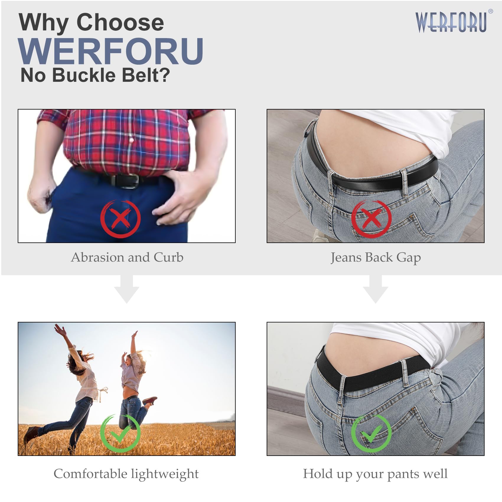 WERFORU No Buckle Stretch Belt for Women and Men Elastic Waist Belt up to 72 Inches for Jeans Pants - JASGOOD OFFICIAL
